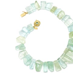 Susan Lister Locke Aquamarine and Green Beryl Plate Necklace with 18K Gold Clasp