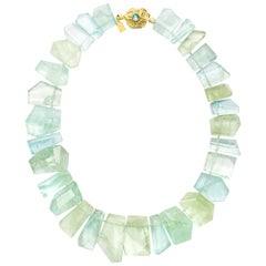 Susan Lister Locke Aquamarine and Green Beryl Plate Necklace with 18K Gold Clasp