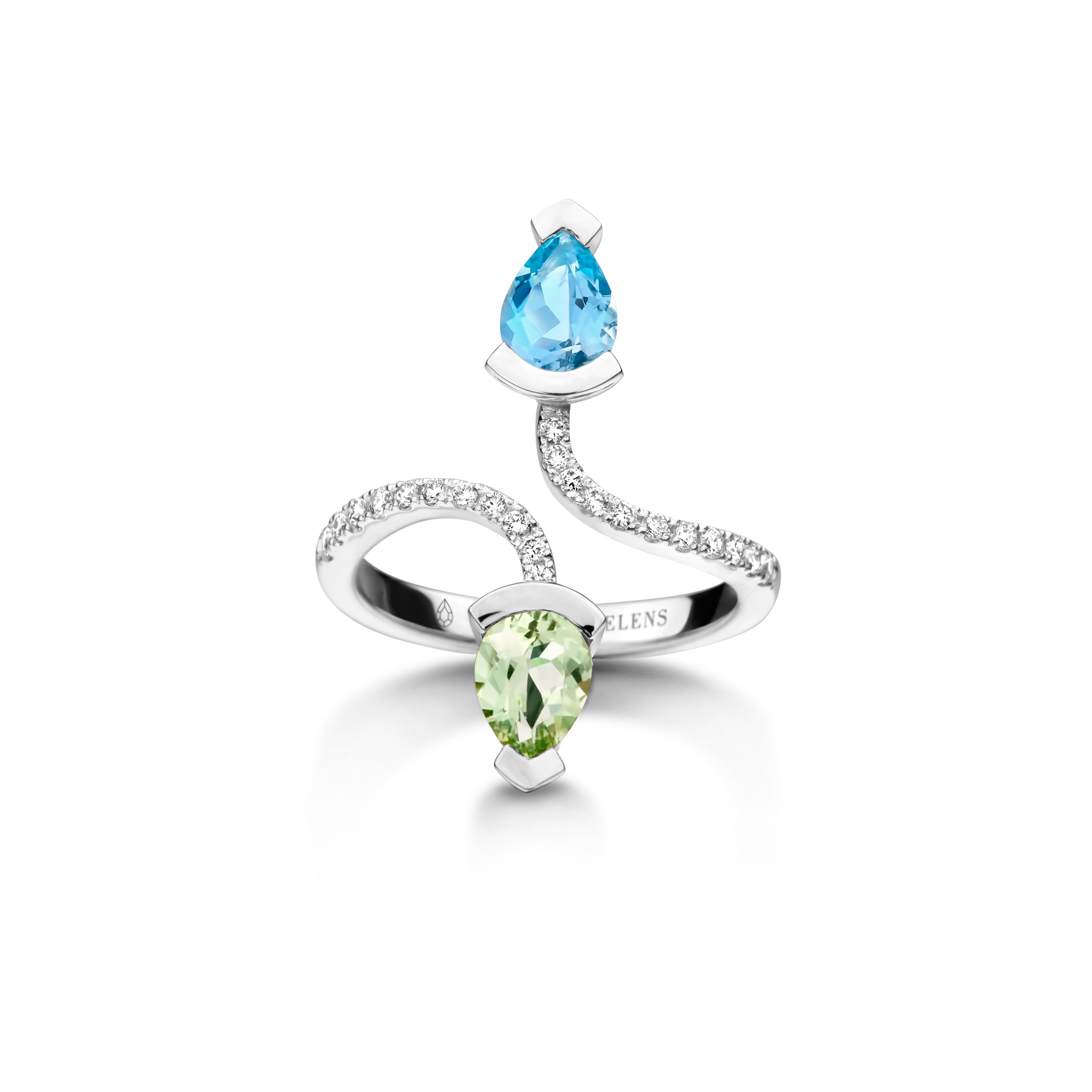 Contemporary Aquamarine And Green Beryl Yellow Gold Diamond Cocktail Ring For Sale