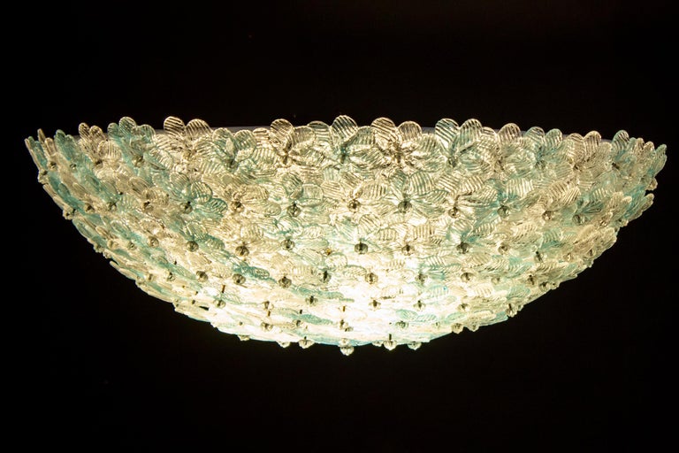 Aquamarine and Ice Murano Glass Flowers Basket Ceiling Light by Barovier & Toso For Sale 3