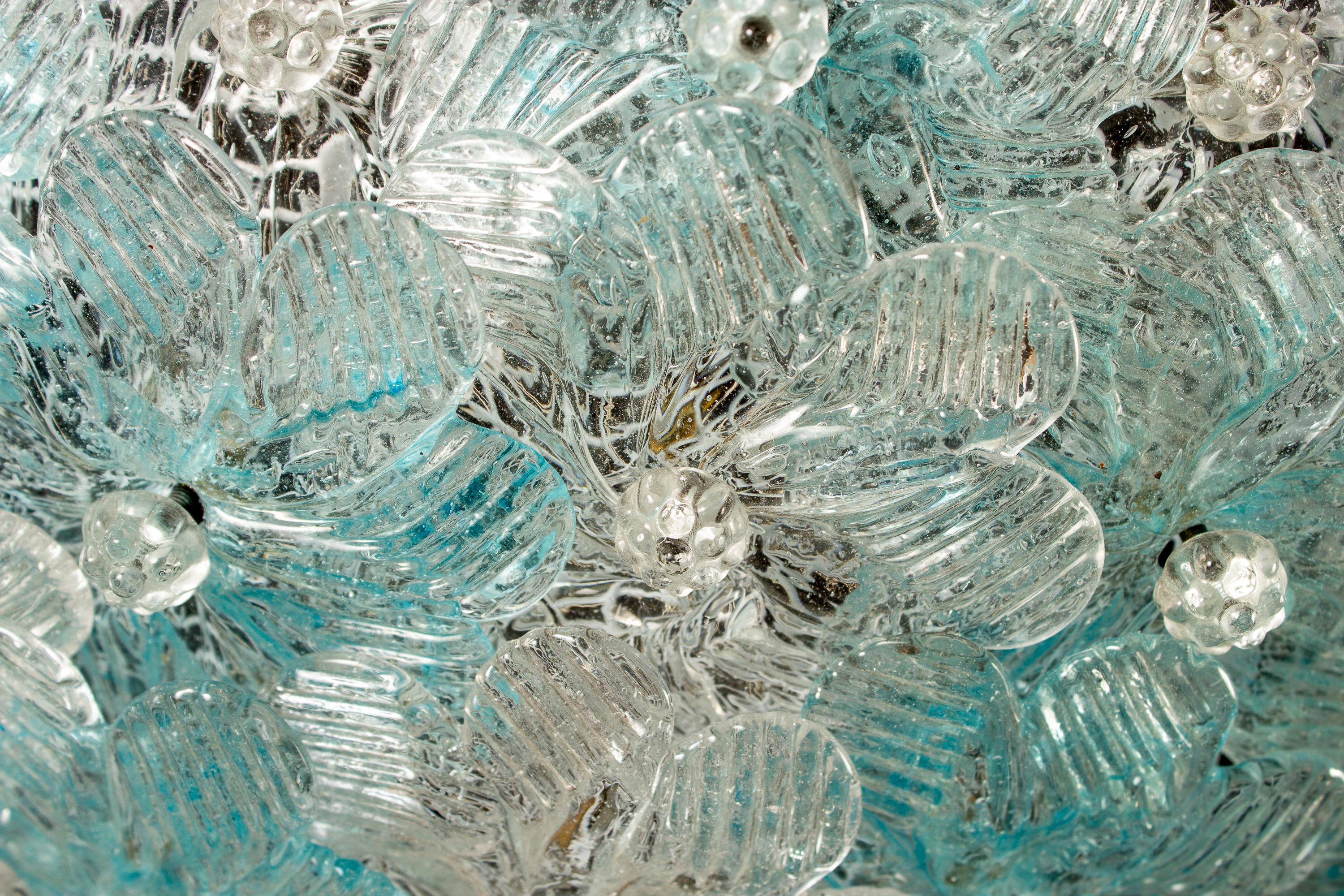 Aquamarine and Ice Murano Glass Flowers Basket Ceiling Light by Barovier & Toso 2