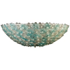 Aquamarine and Ice Murano Glass Flowers Basket Ceiling Light by Barovier & Toso