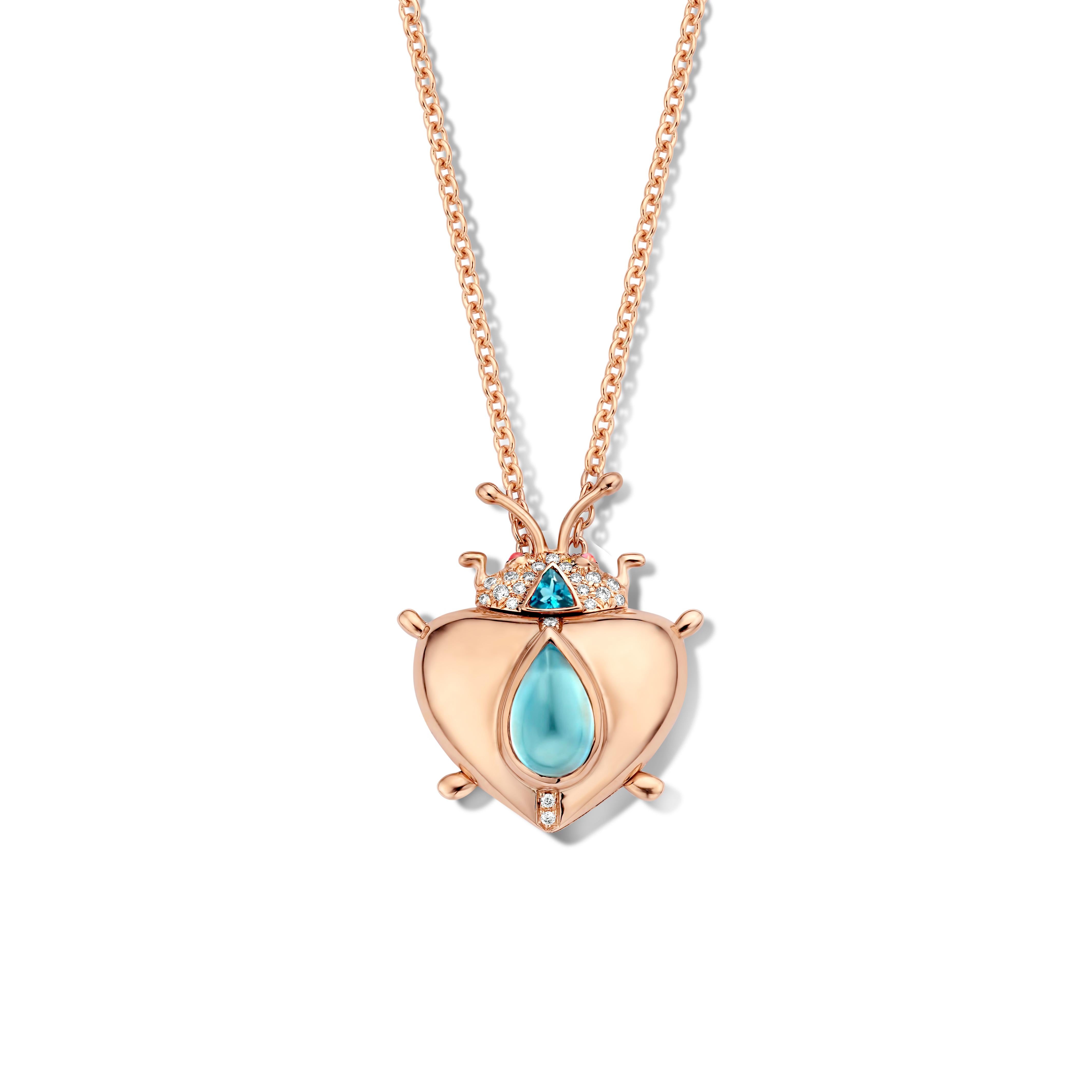 Aquamarine And Indicolite Rose Gold Diamond Pendant Necklace For Sale