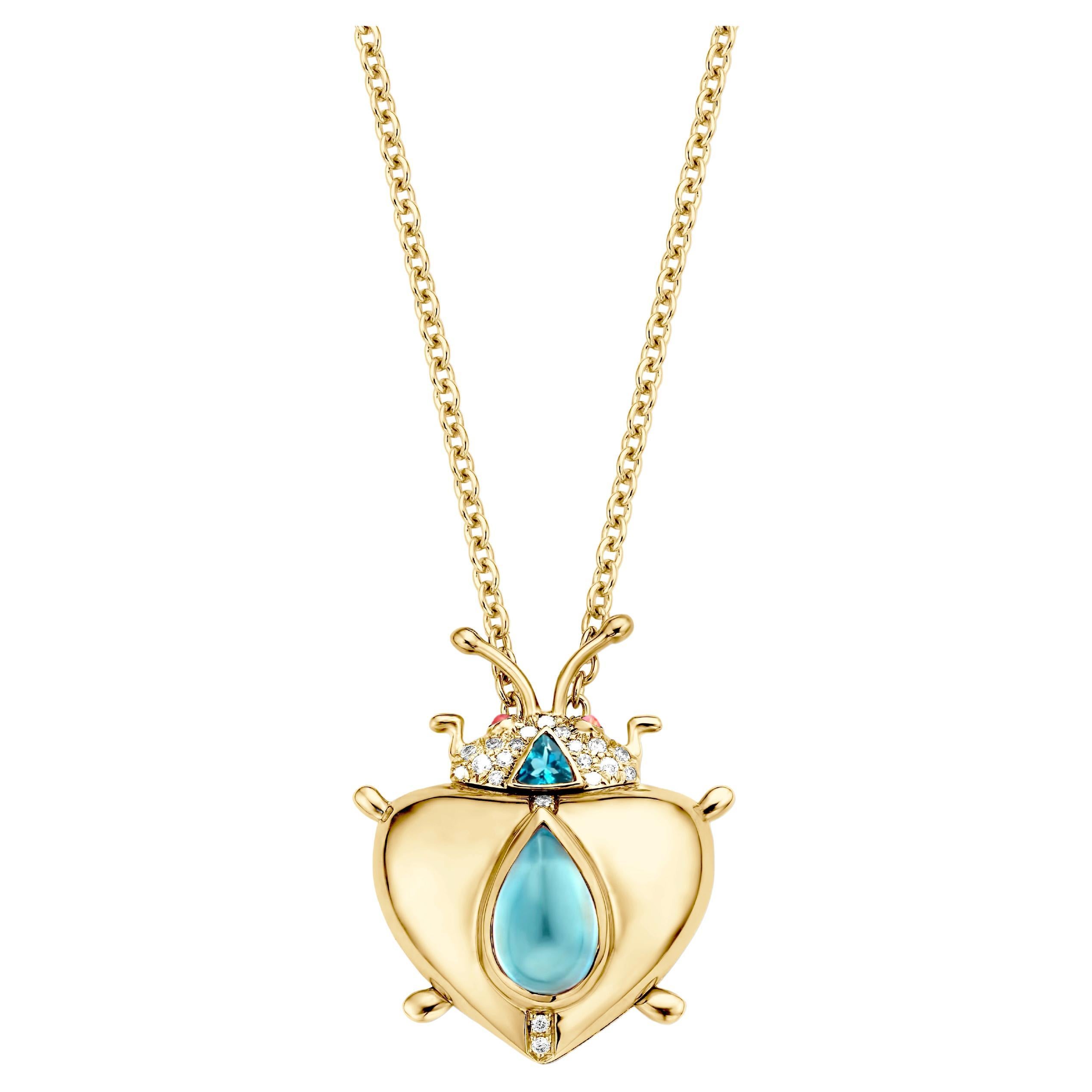 Aquamarine And Indicolite Yellow Gold Diamond Pendant Necklace For Sale