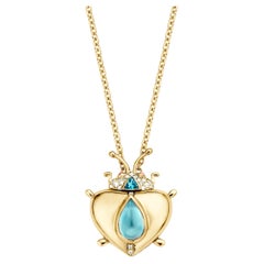 Aquamarine And Indicolite Yellow Gold Diamond Pendant Necklace