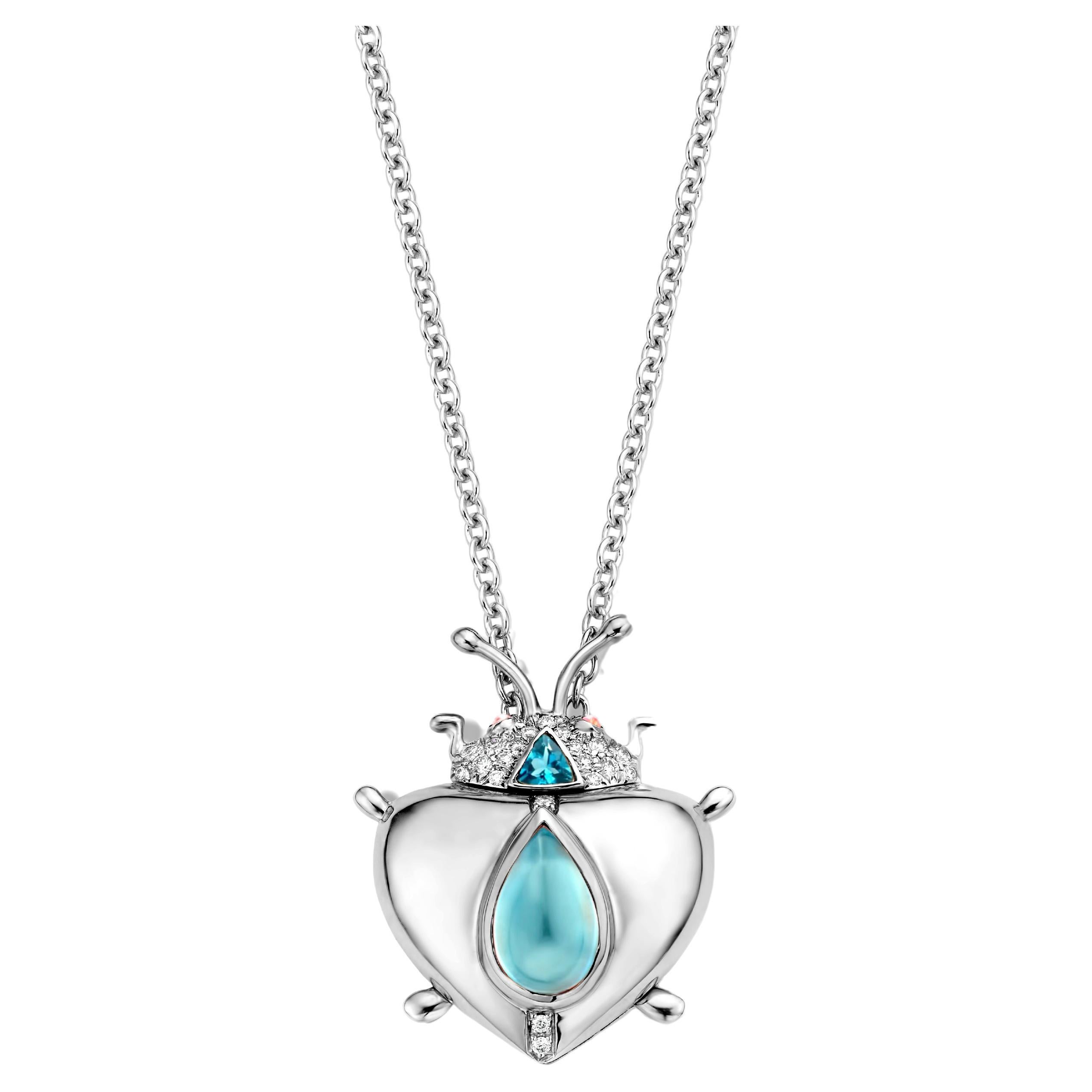 Aquamarine And Indigolite White Gold Diamond Pendant Necklace For Sale