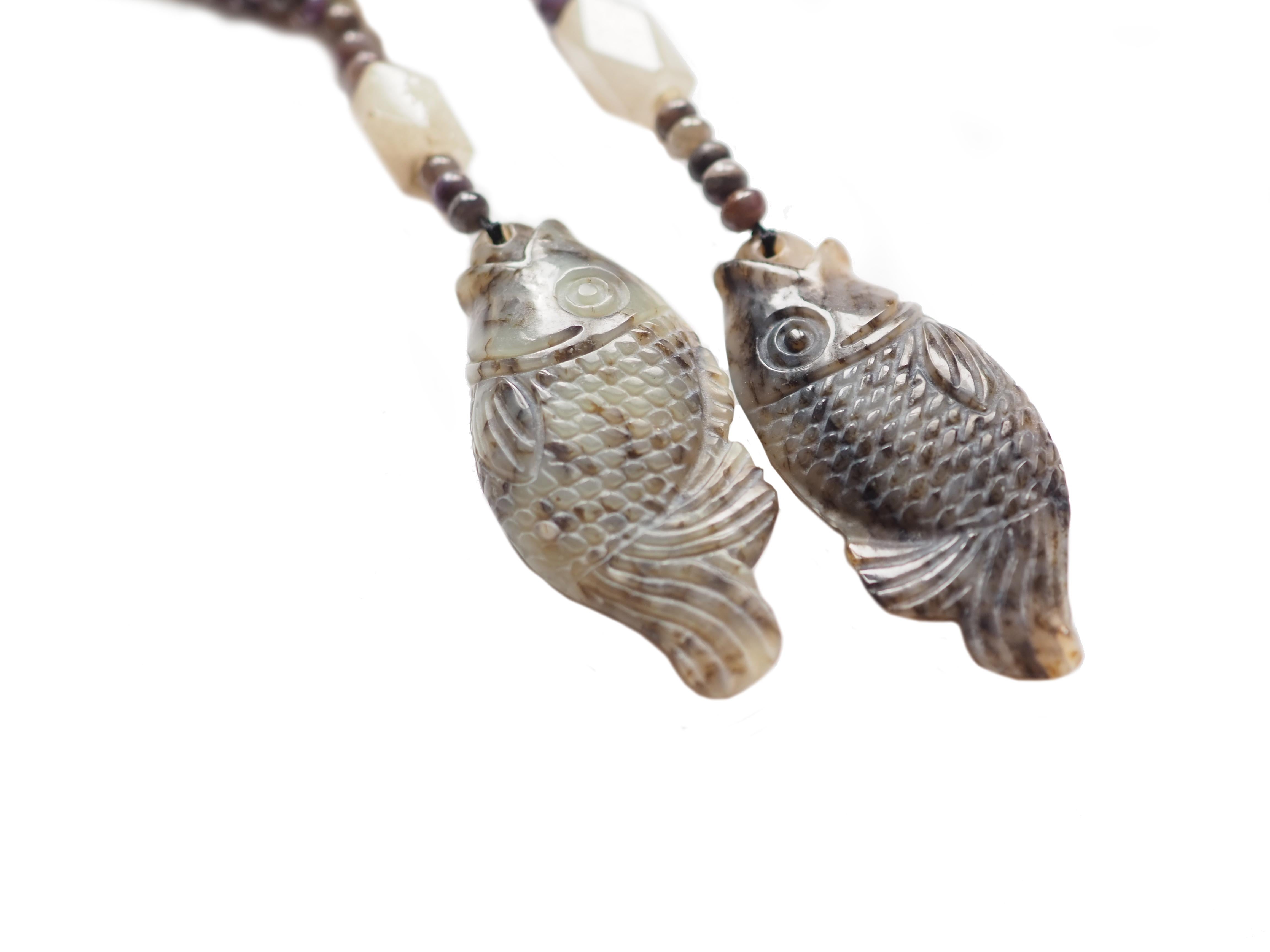 Grey aquamarine and carved fish necklace  with antiques elements in white jade silver gr. 5,80.

All Giulia Colussi jewelry is new and has never been previously owned or worn. Each item will arrive at your door beautifully gift wrapped in our boxes,
