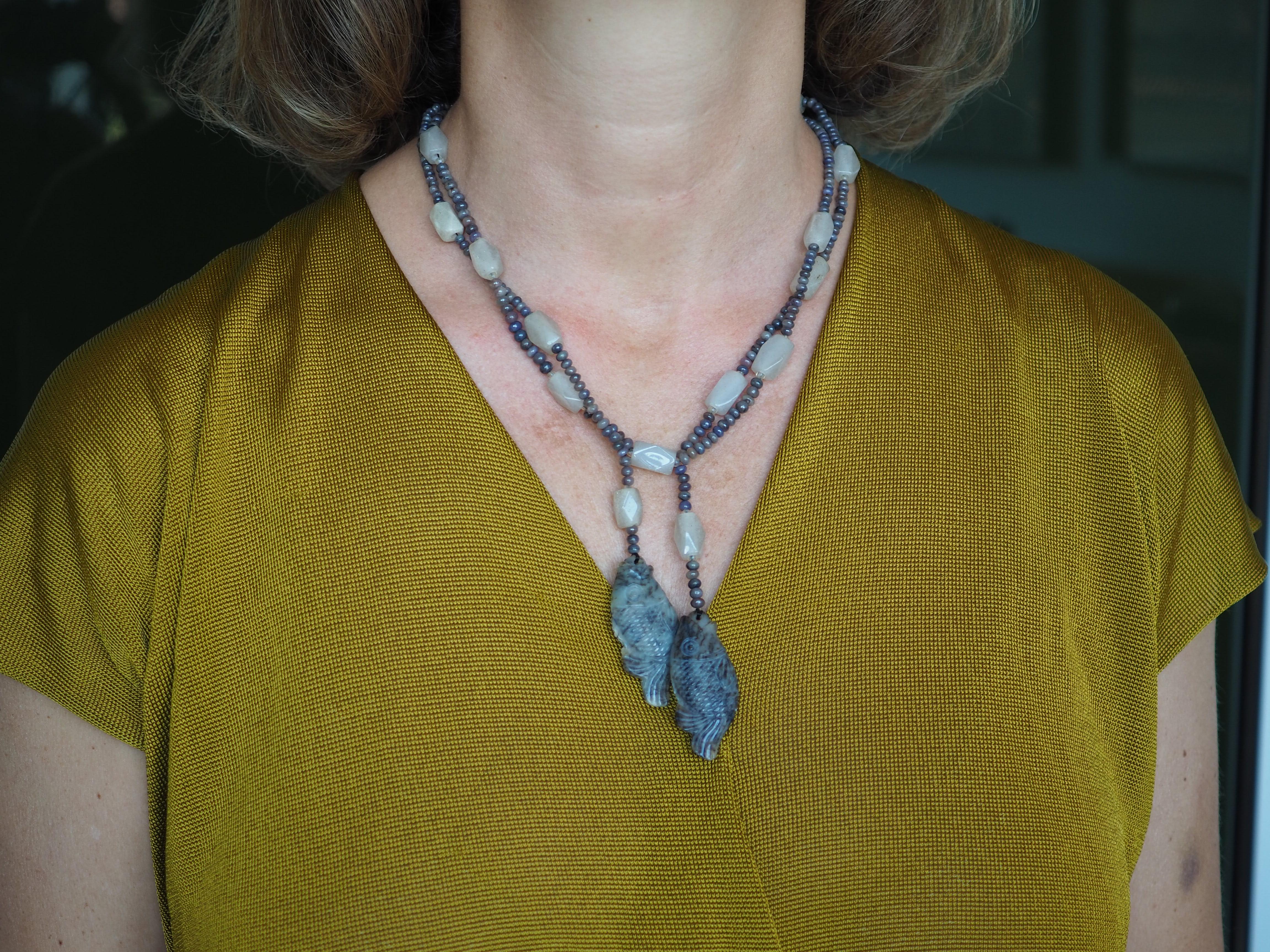 Halskette aus Aquamarin und Jade Silber im Zustand „Neu“ im Angebot in Milan, IT