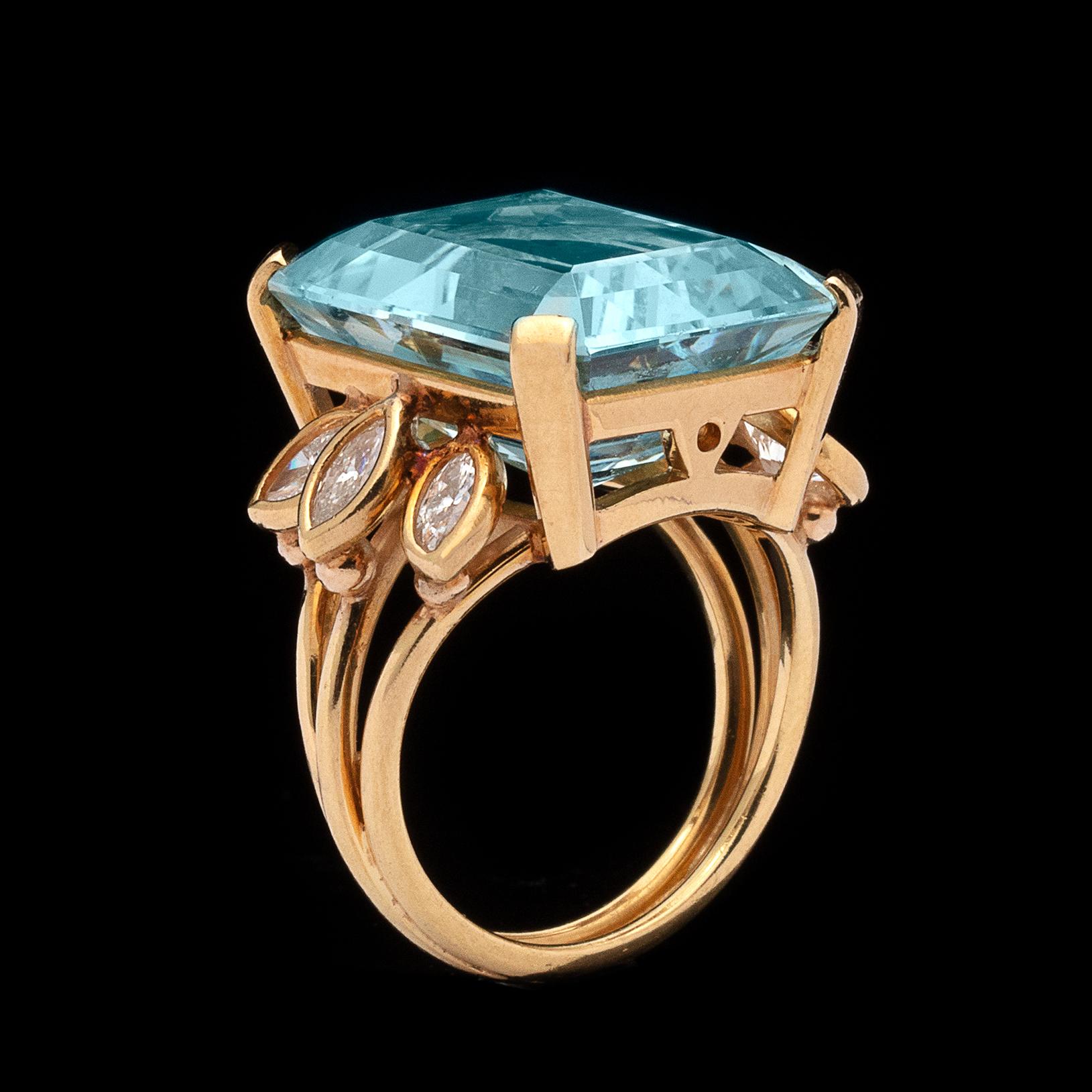 Women's Aquamarine and Marquise-Cut Diamond Ring