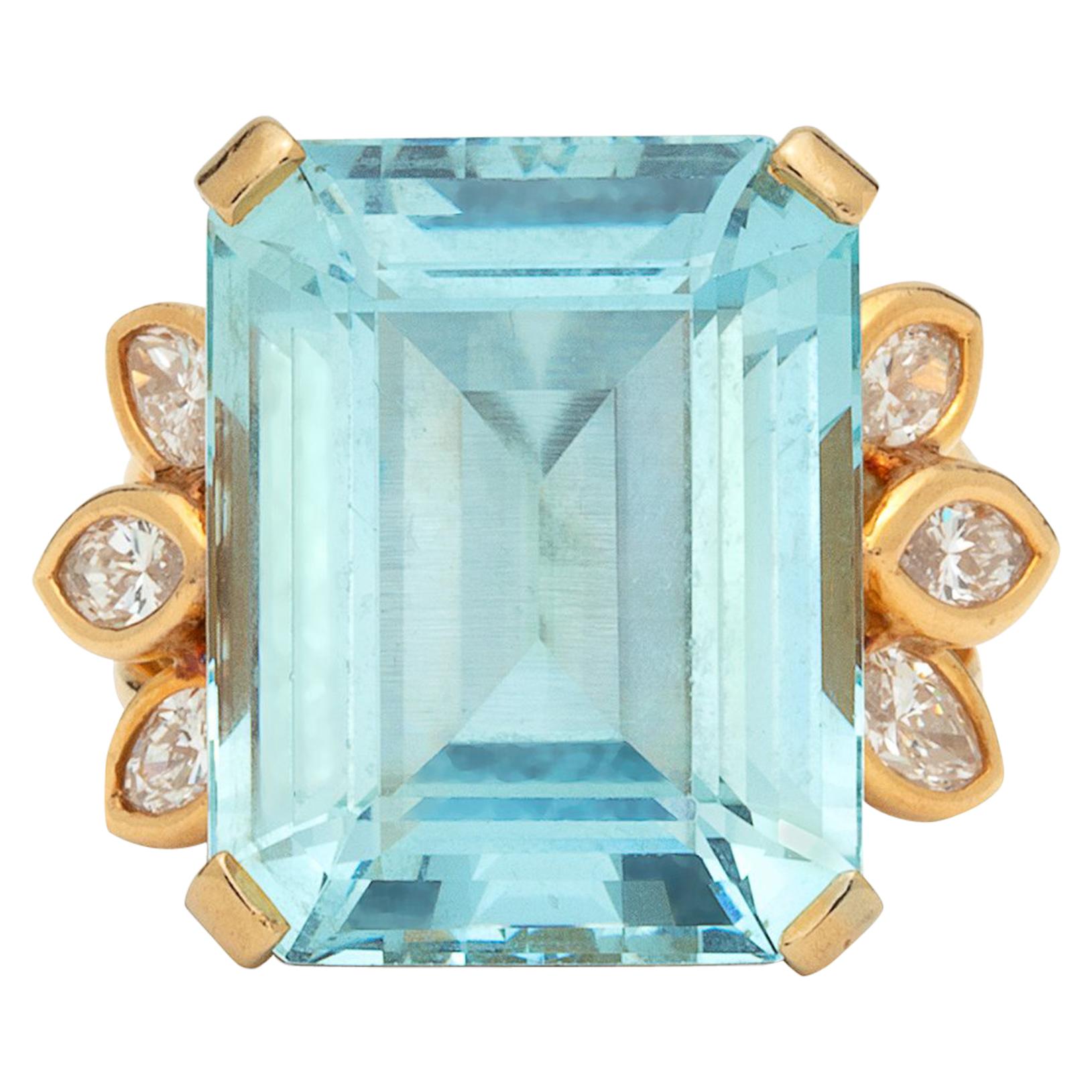 Aquamarine and Marquise-Cut Diamond Ring