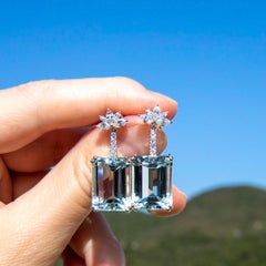 Emerald Cut Aquamarine and Marquise Diamond Two Way Drop Earrings