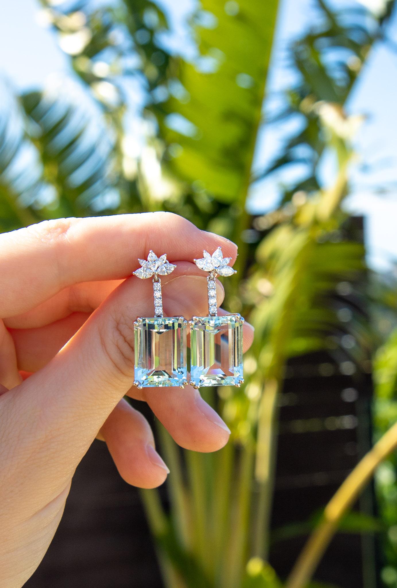 Marquise Cut Emerald Cut Aquamarine and Marquise Diamond Two Way Drop Earrings  For Sale