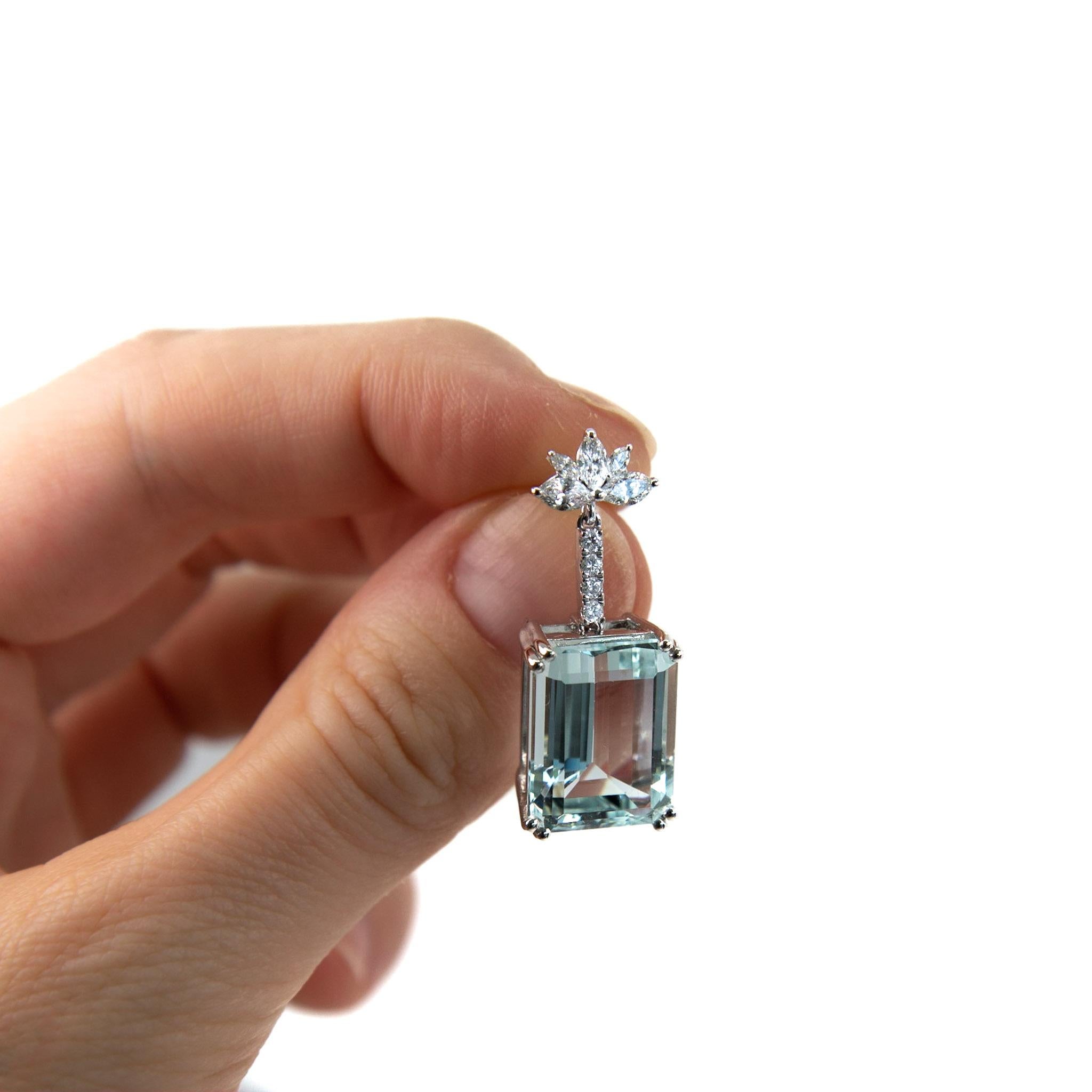 Emerald Cut Aquamarine and Marquise Diamond Two Way Drop Earrings  In New Condition For Sale In Sai Kung District, HK