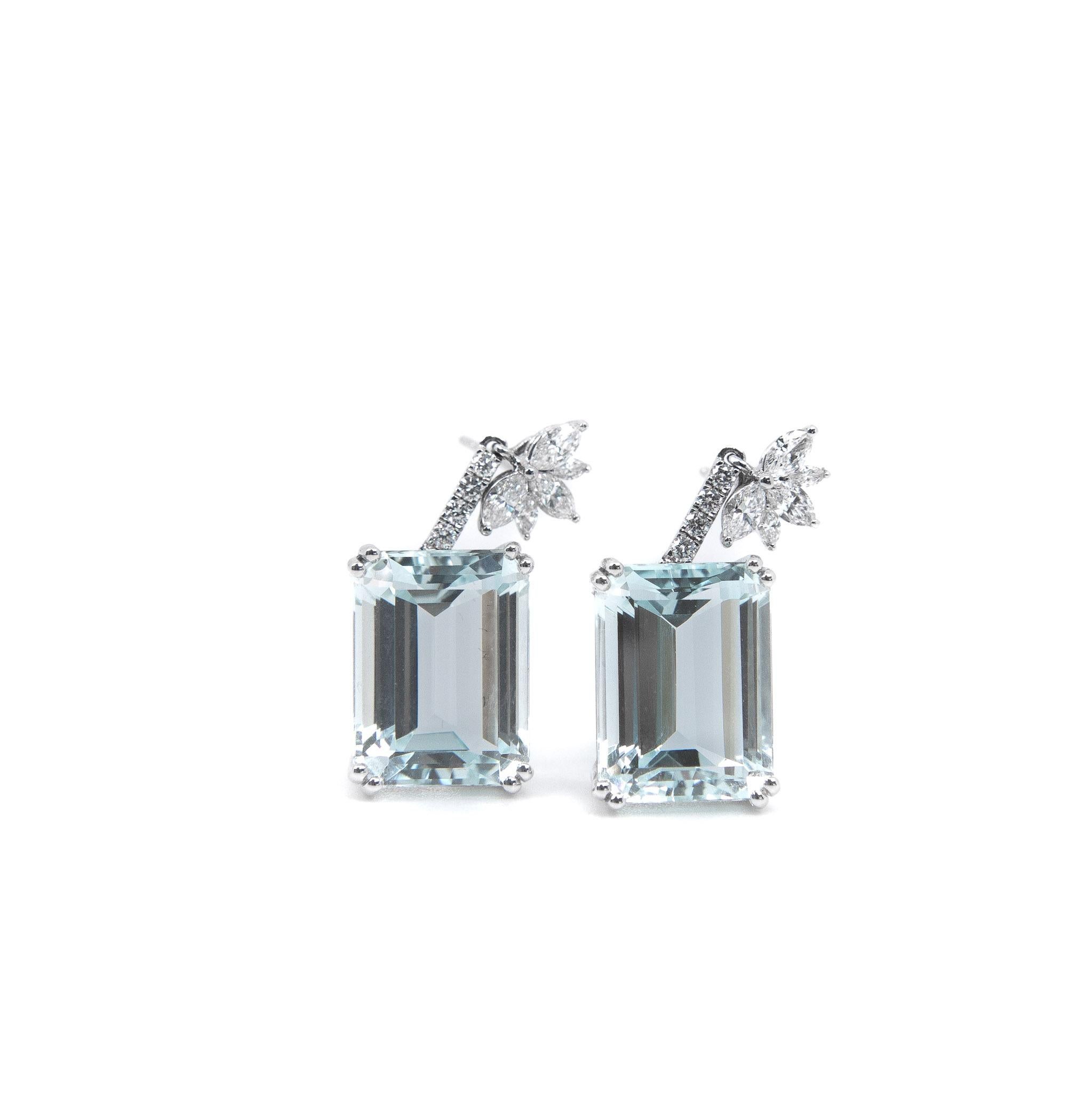 Women's Emerald Cut Aquamarine and Marquise Diamond Two Way Drop Earrings  For Sale