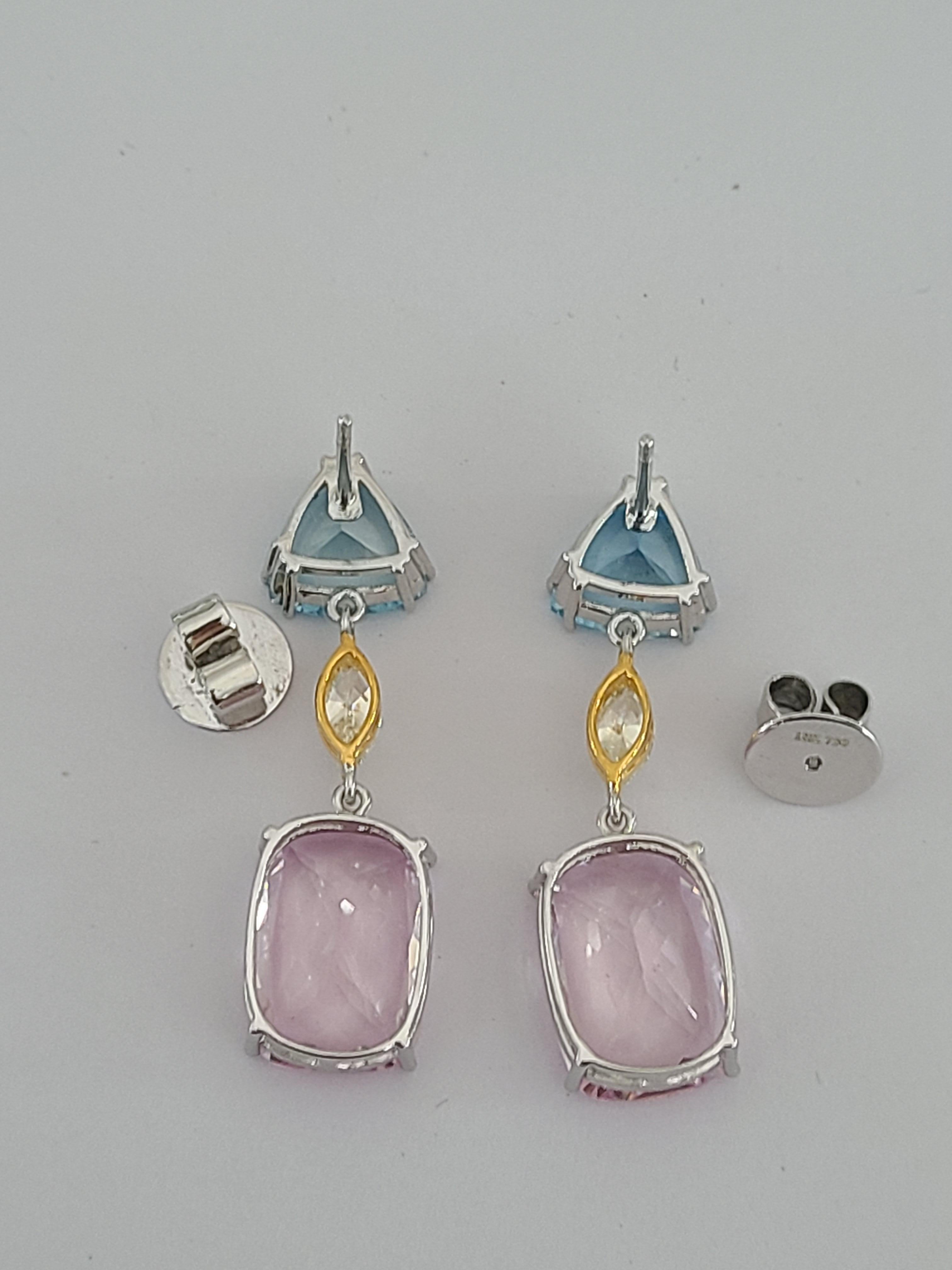 Aquamarine and Morganite Earrings in 18 Karat Gold with Diamonds 1