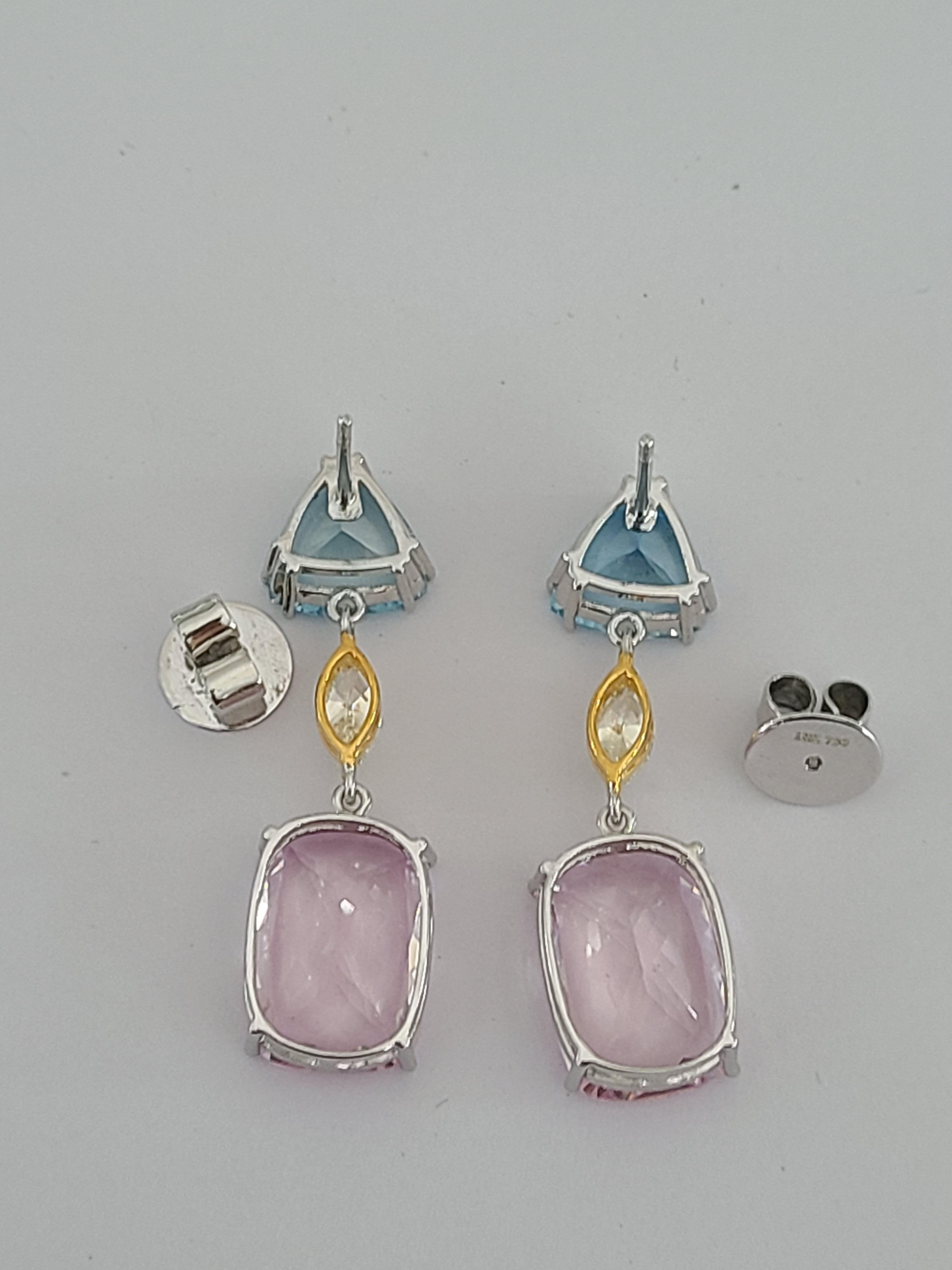 Ohrringe aus 18 Karat Gold mit Aquamarin und Morganit und Diamanten 2