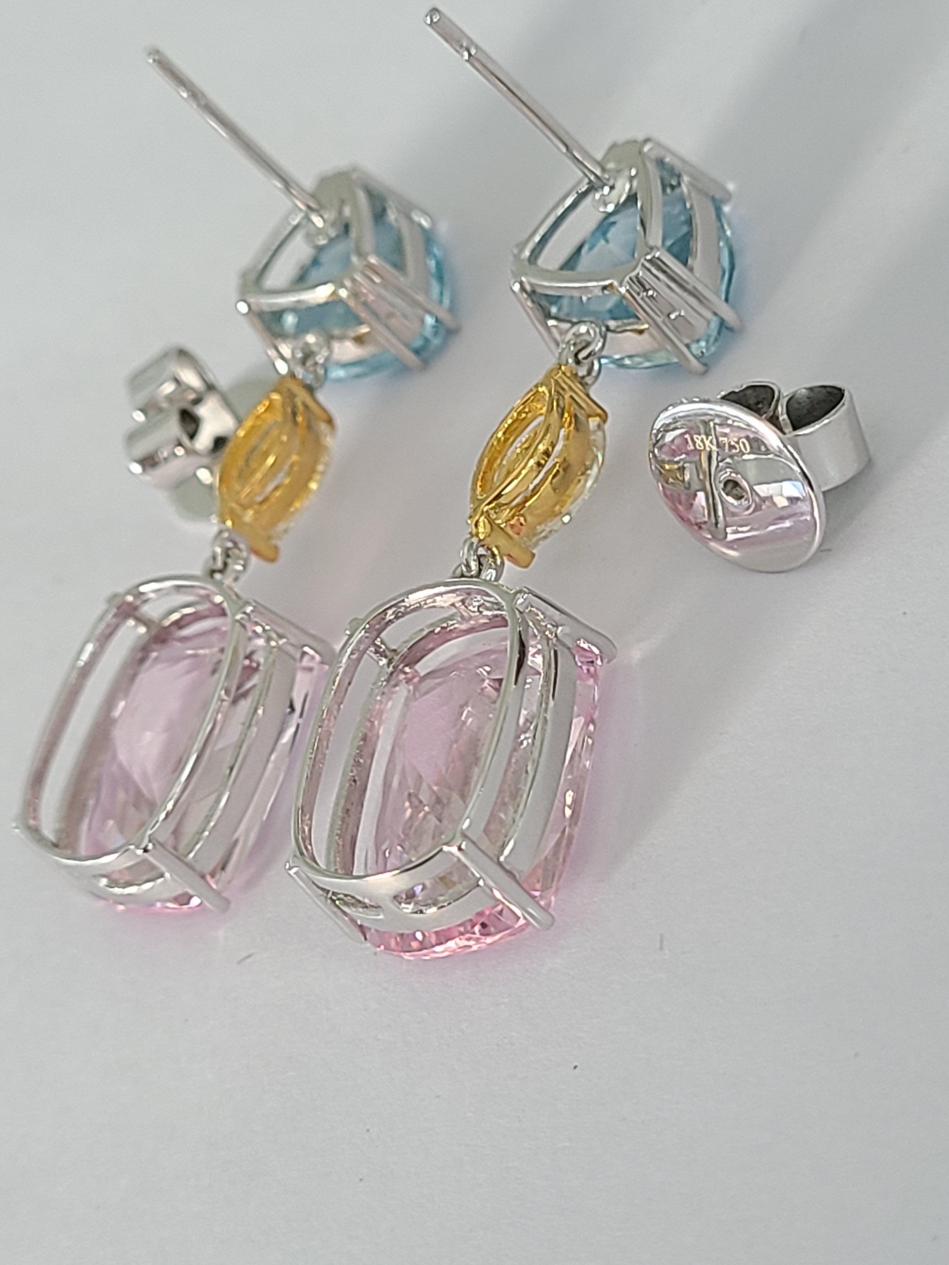 Aquamarine and Morganite Earrings in 18 Karat Gold with Diamonds 2