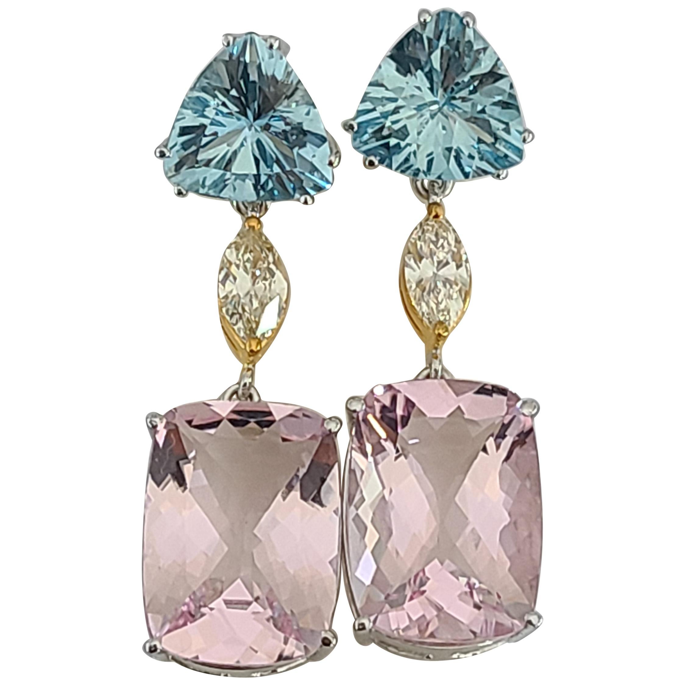 Aquamarine and Morganite Earrings in 18 Karat Gold with Diamonds