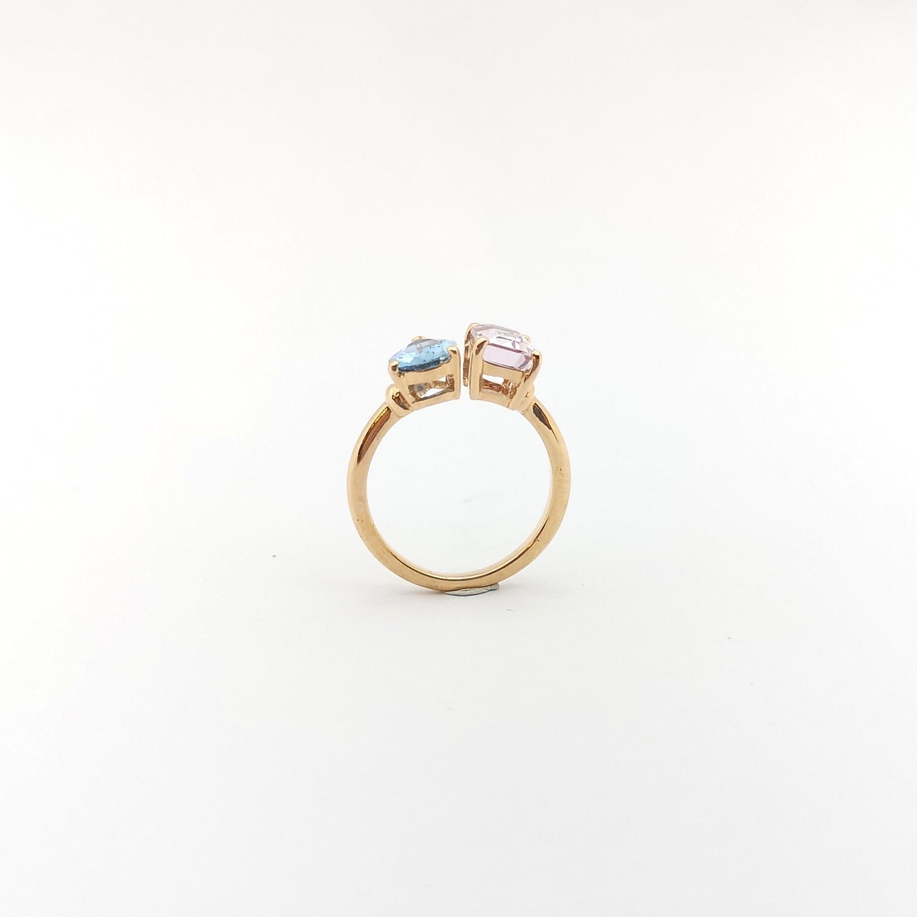 Aquamarine and Morganite Ring set in 18K Rose Gold Settings For Sale 4