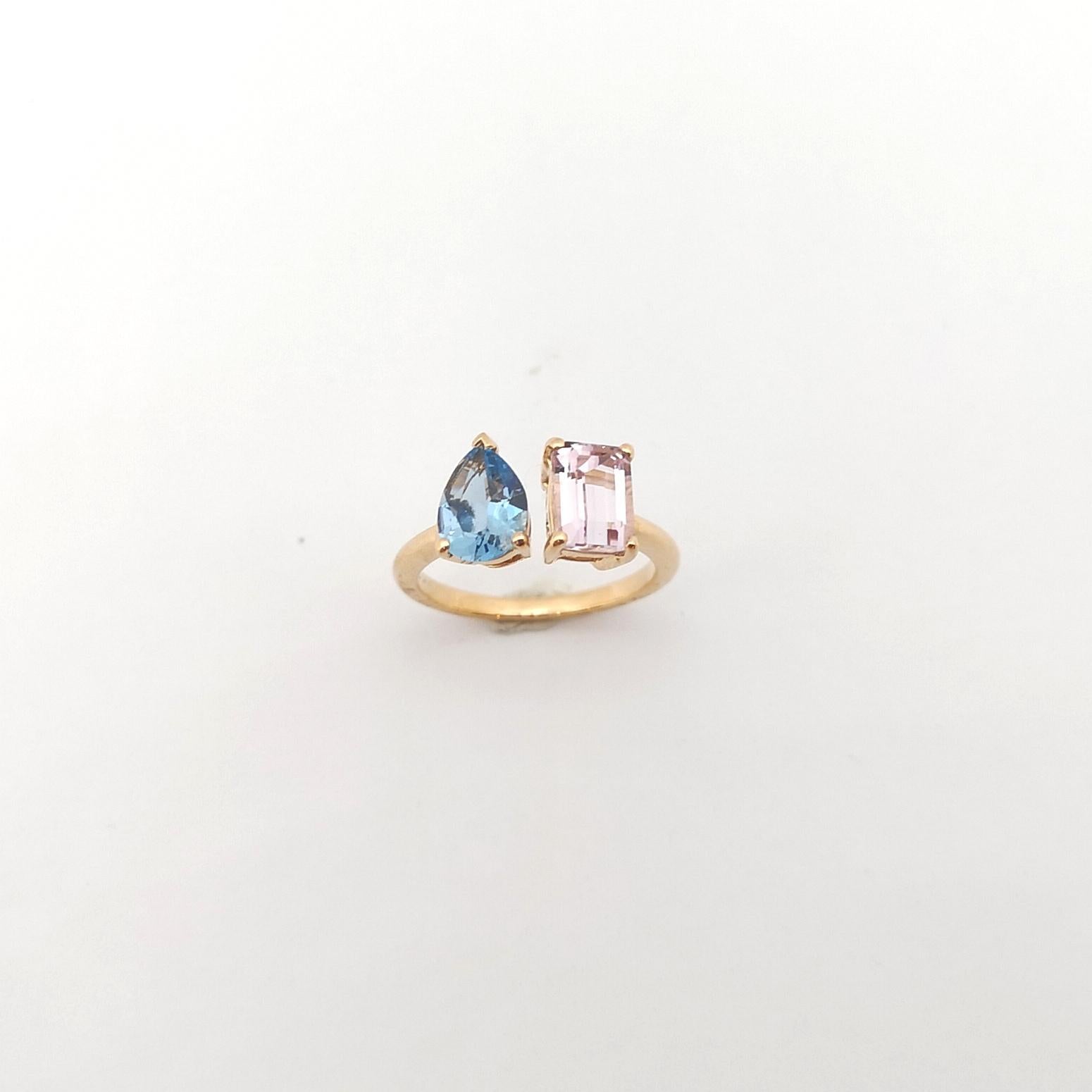 Aquamarine and Morganite Ring set in 18K Rose Gold Settings For Sale 5