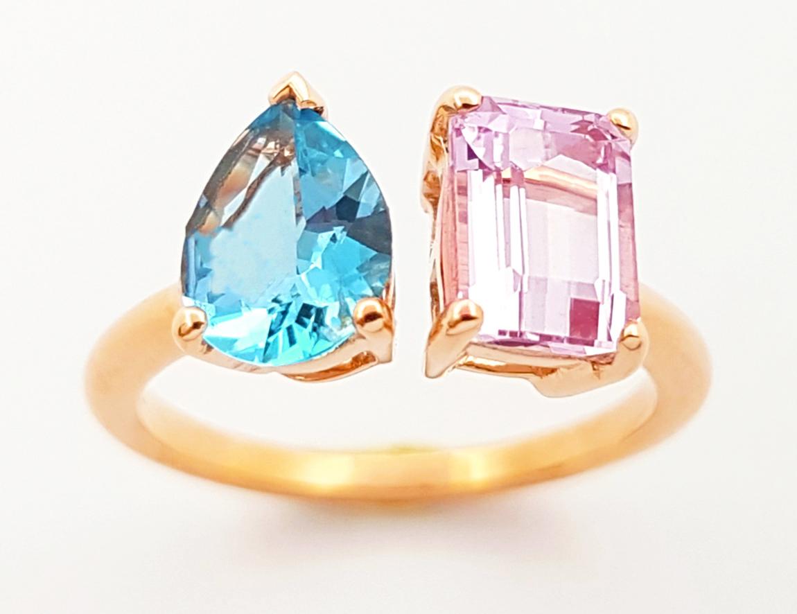Aquamarine and Morganite Ring set in 18K Rose Gold Settings For Sale 6