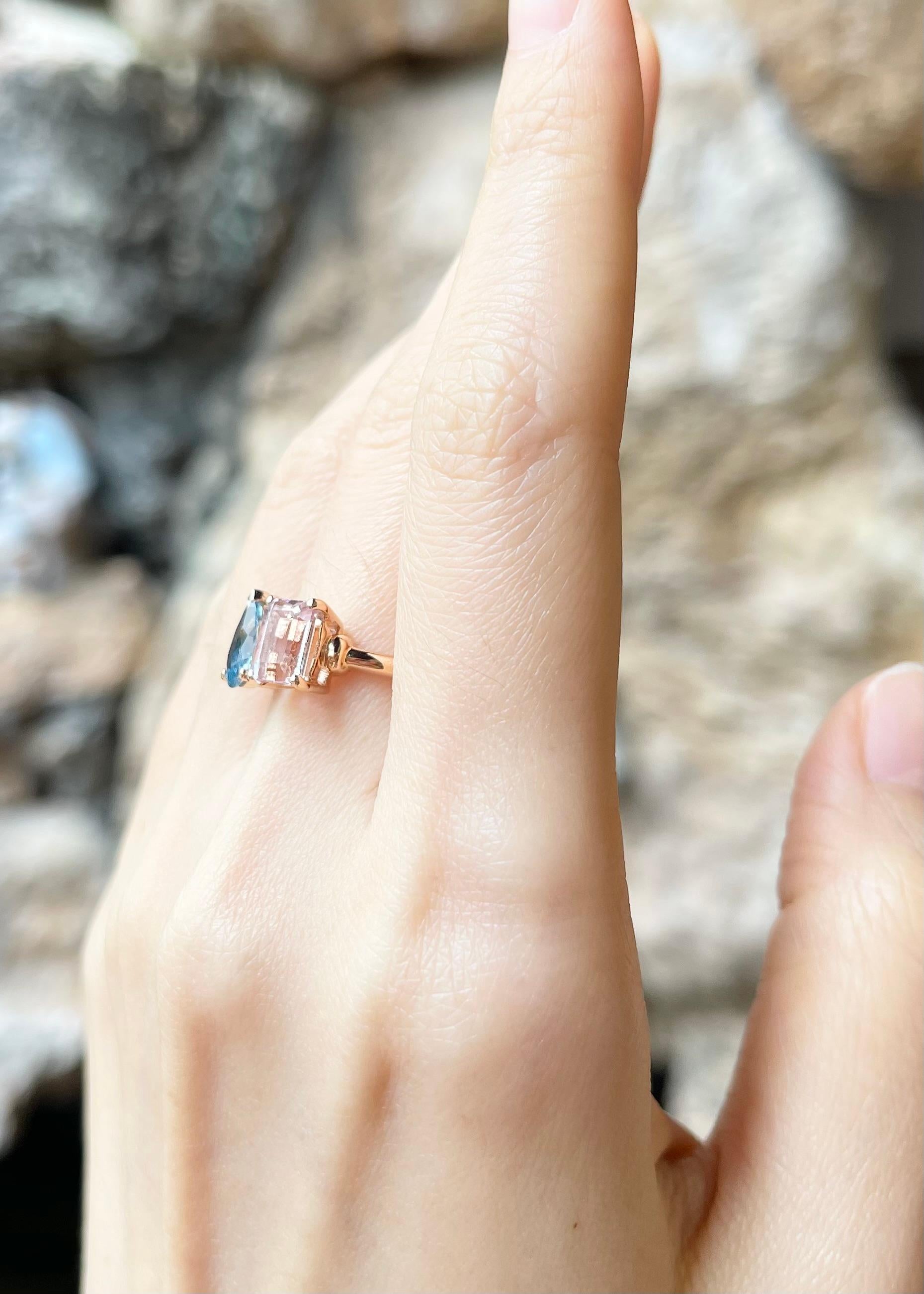Aquamarine and Morganite Ring set in 18K Rose Gold Settings In New Condition For Sale In Bangkok, TH