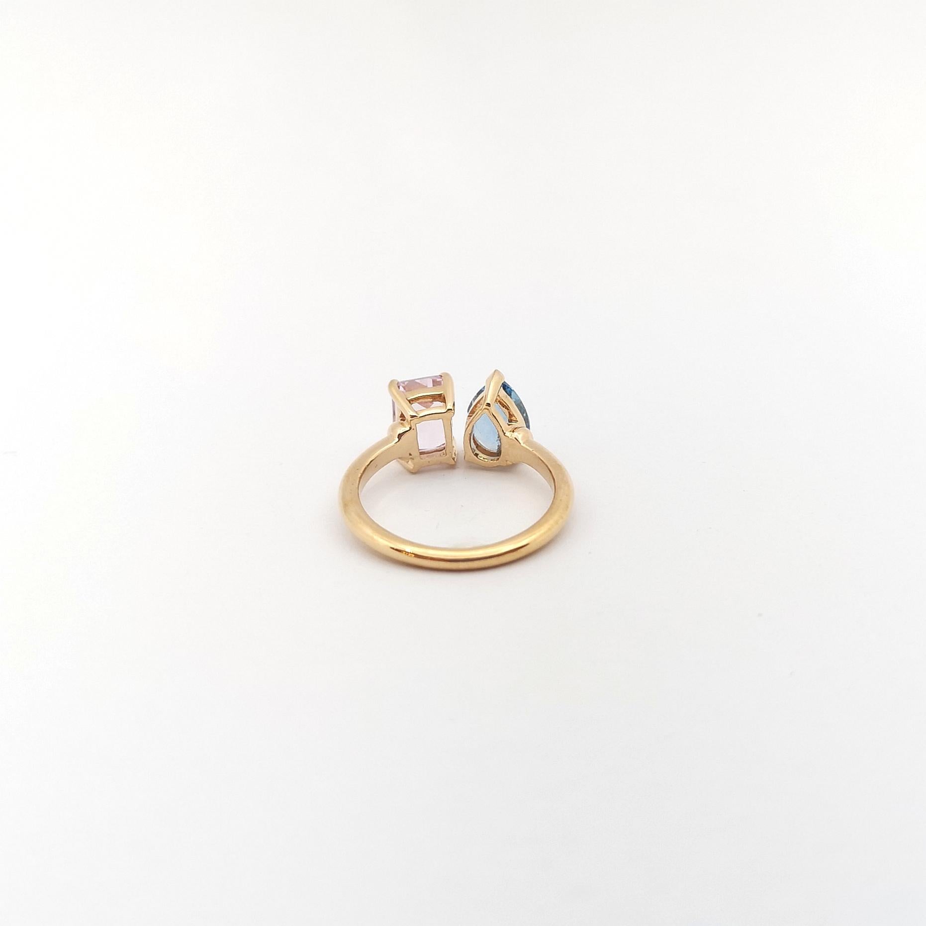 Aquamarine and Morganite Ring set in 18K Rose Gold Settings For Sale 3