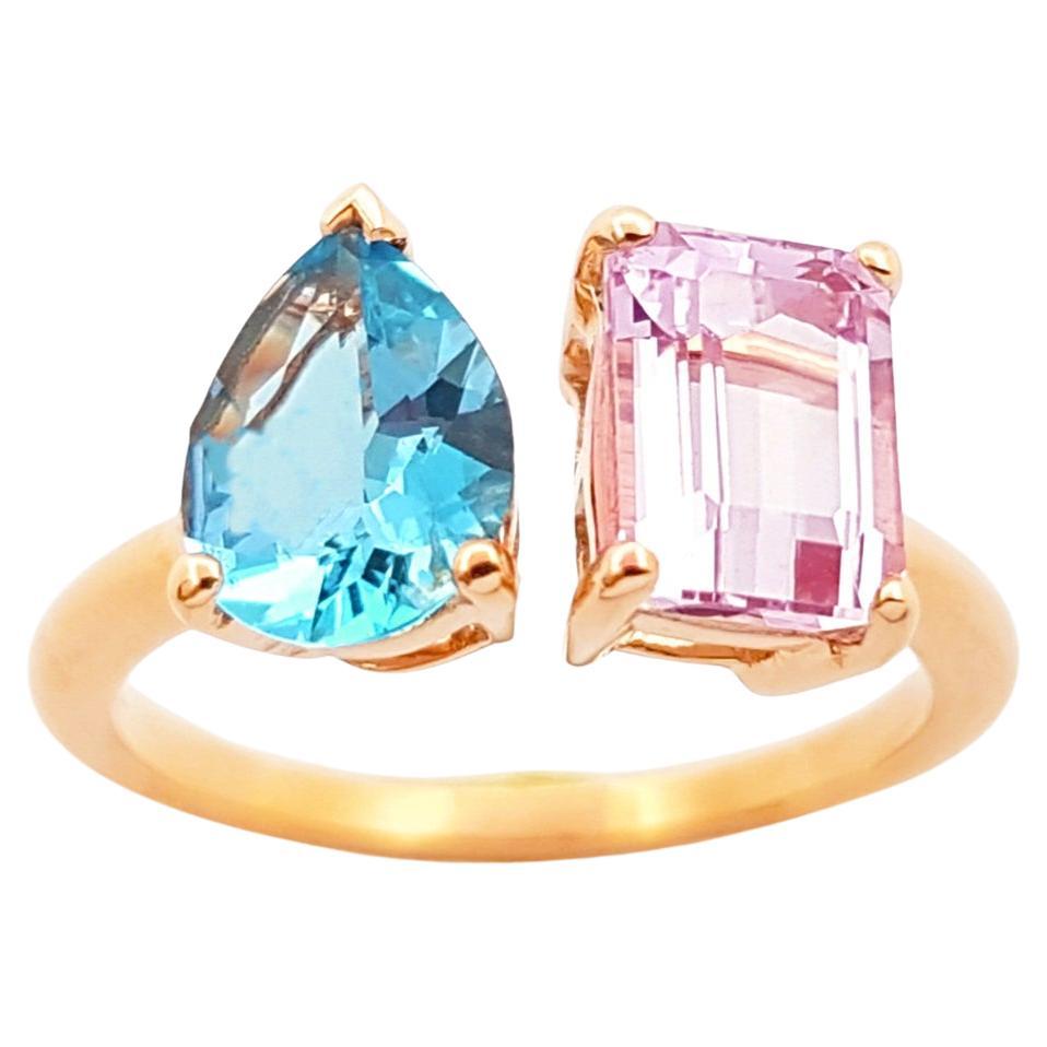 Aquamarine and Morganite Ring set in 18K Rose Gold Settings For Sale