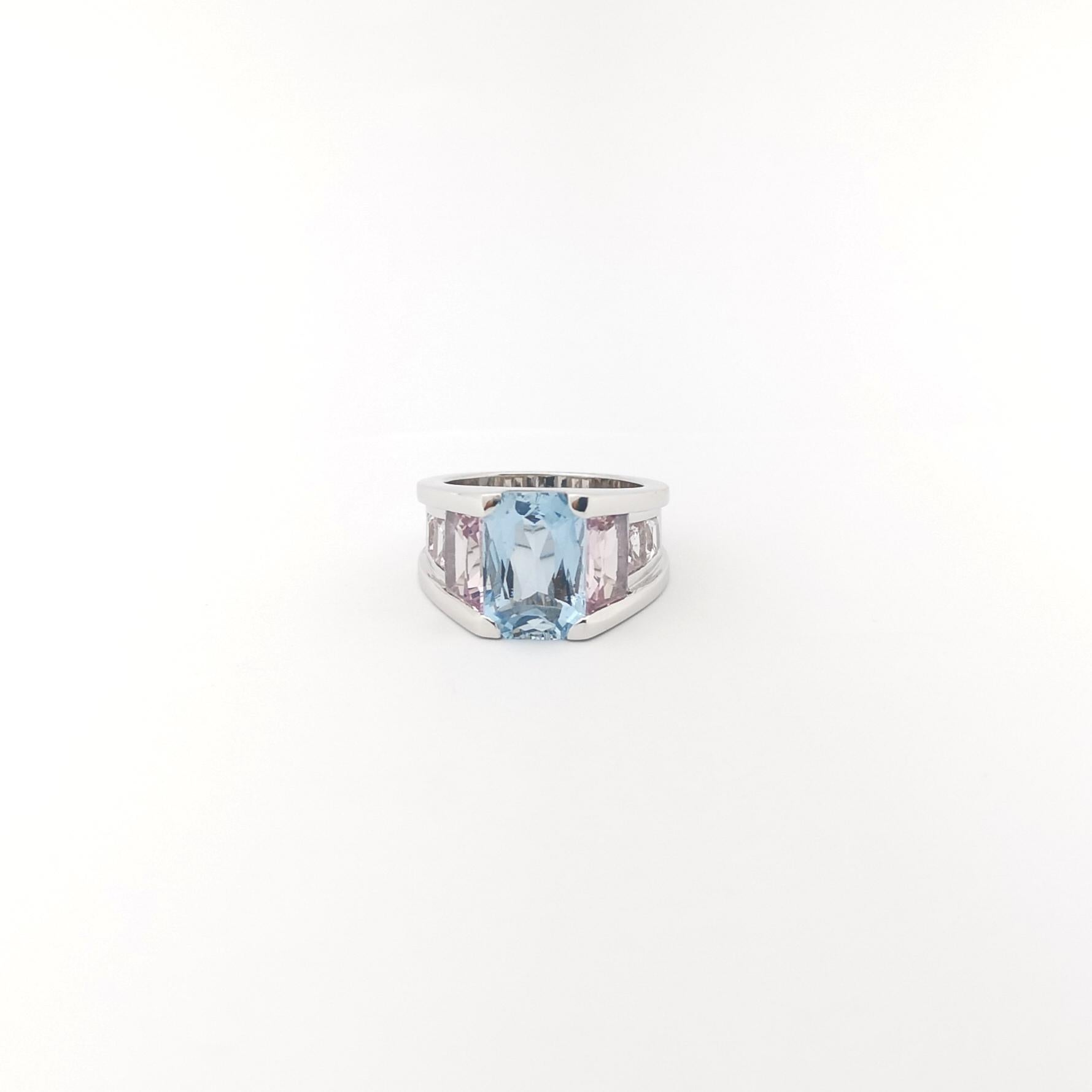 Aquamarine and Morganite Ring set in Platinum 900 Settings For Sale 4