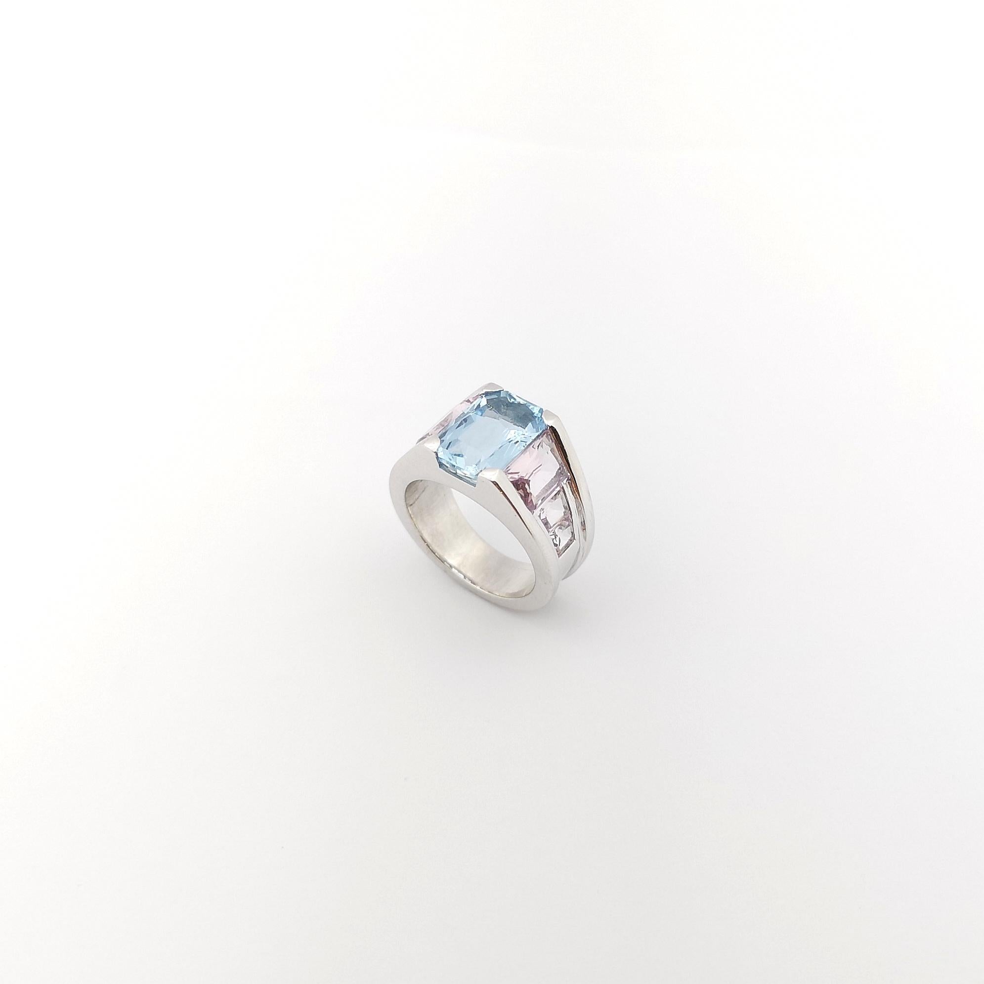 Aquamarine and Morganite Ring set in Platinum 900 Settings For Sale 6