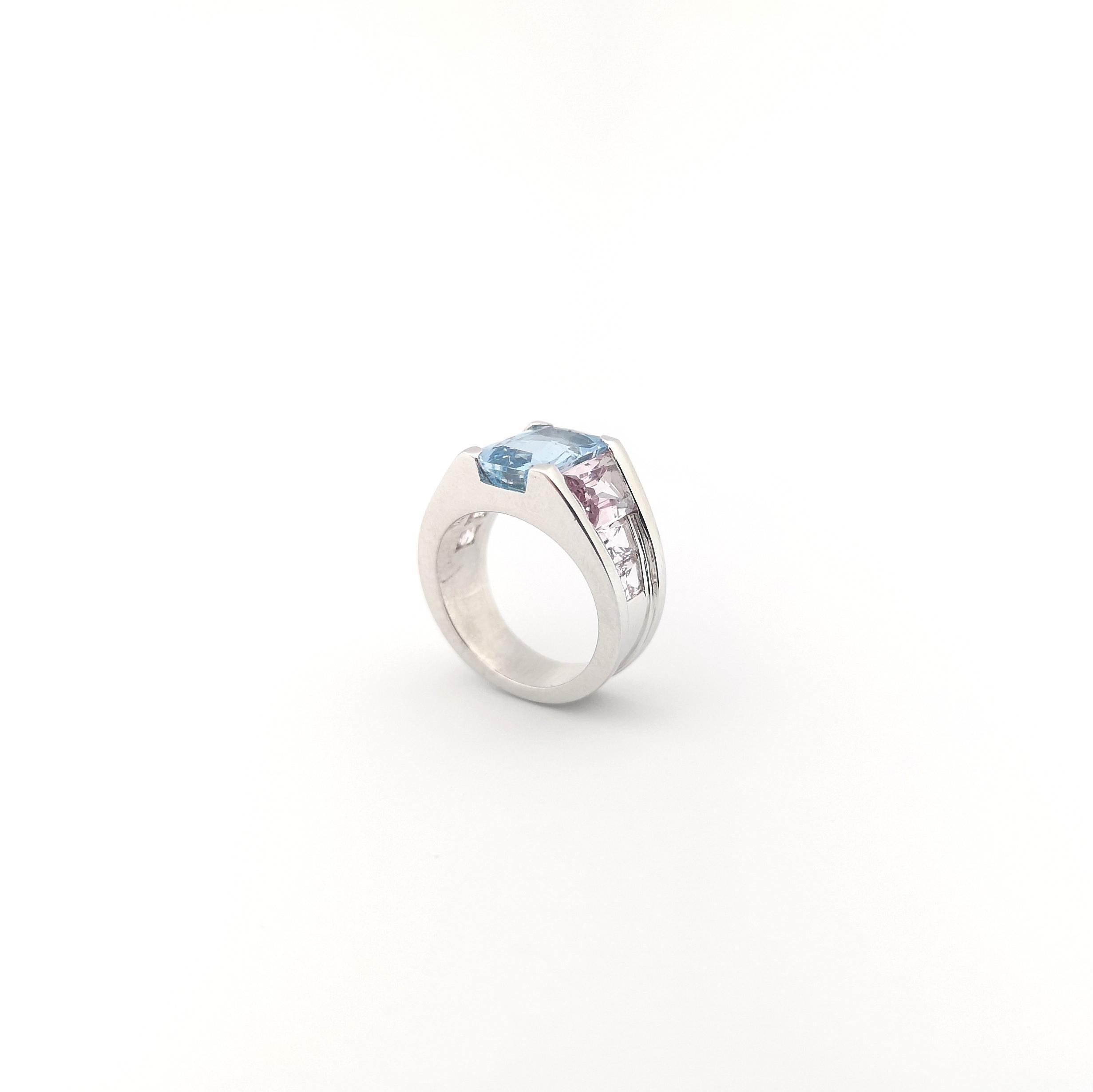 Aquamarine and Morganite Ring set in Platinum 900 Settings For Sale 7