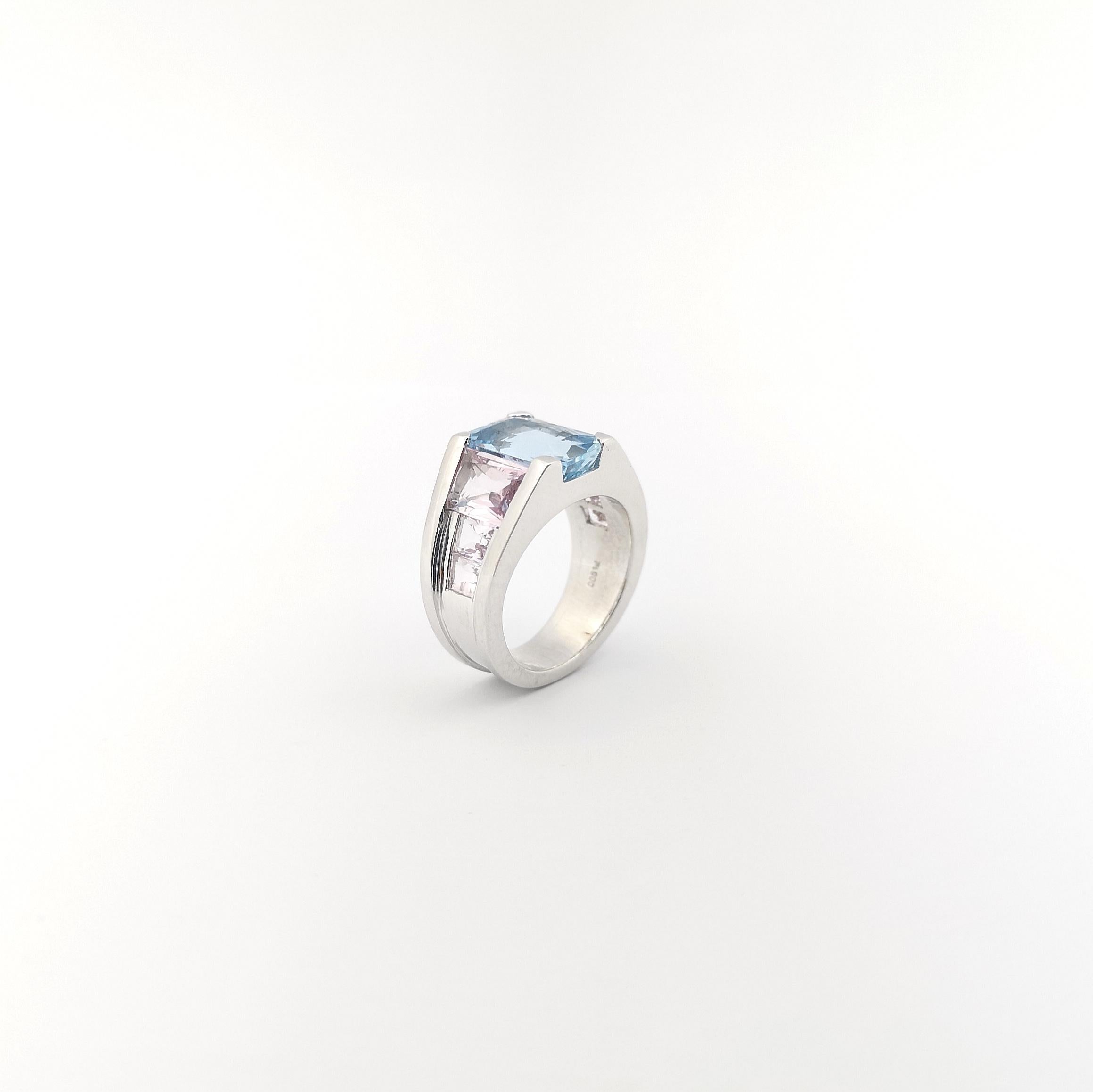 Aquamarine and Morganite Ring set in Platinum 900 Settings For Sale 8