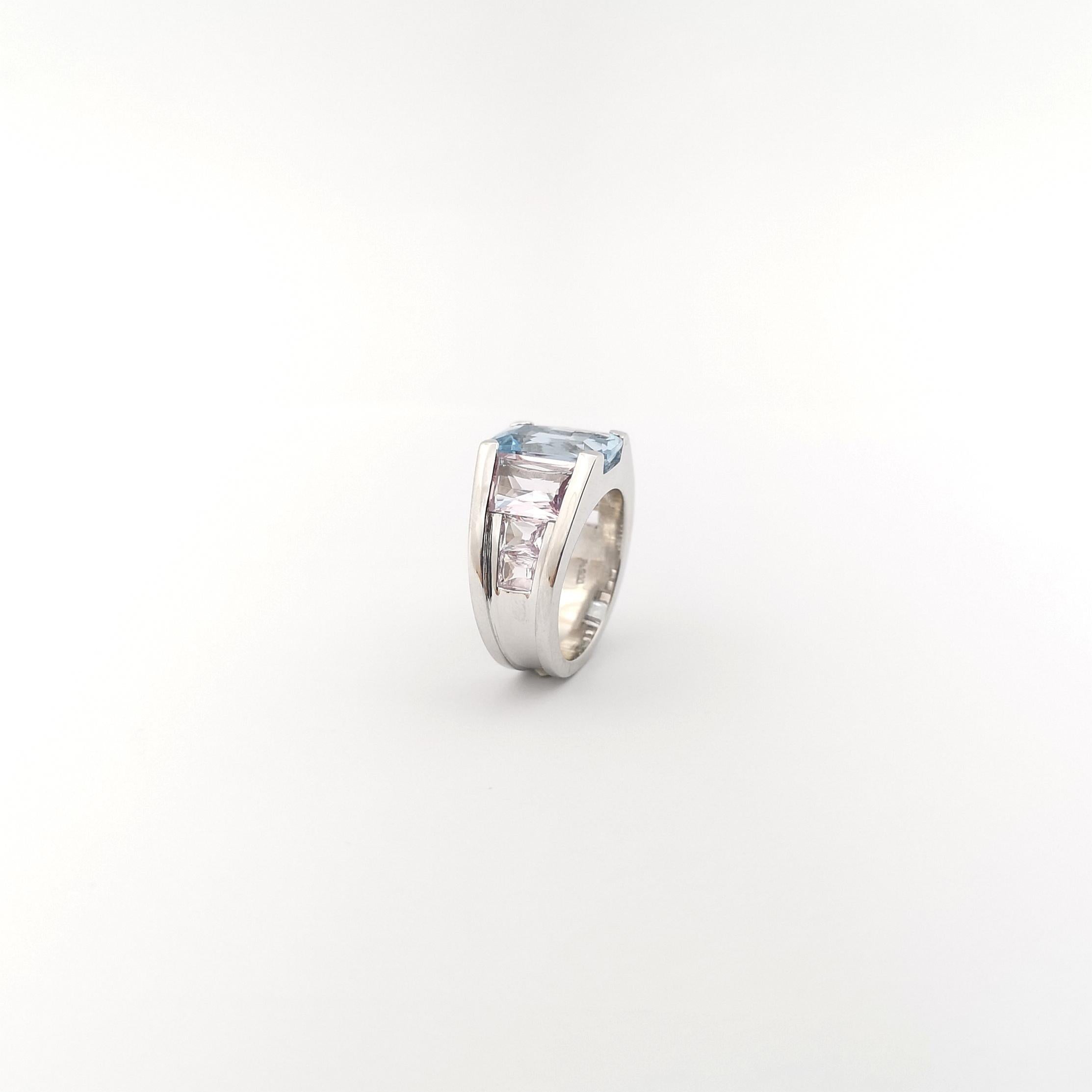 Aquamarine and Morganite Ring set in Platinum 900 Settings For Sale 9