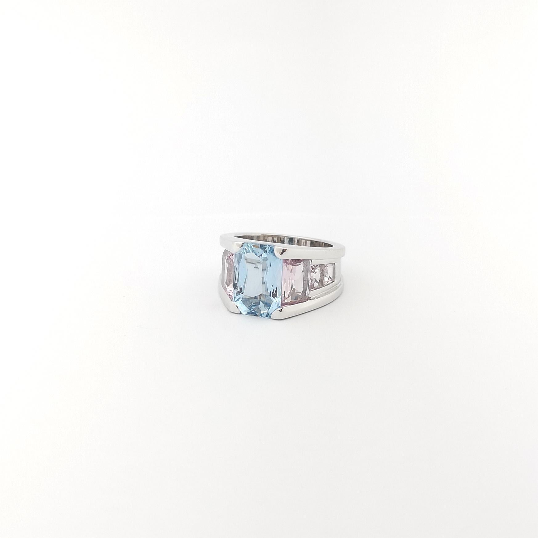Aquamarine and Morganite Ring set in Platinum 900 Settings For Sale 3