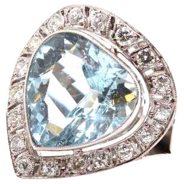  Bague aigue-marine et diamants de taille ancienne en vente