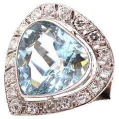  Aquamarine and old cut diamonds ring