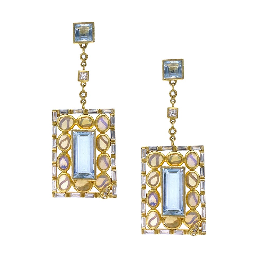 Ohrringe aus Aquamarin und Opalen mit 2,99 Diamanten