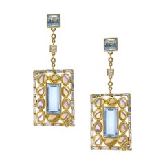 Ohrringe aus Aquamarin und Opalen mit 2,99 Diamanten