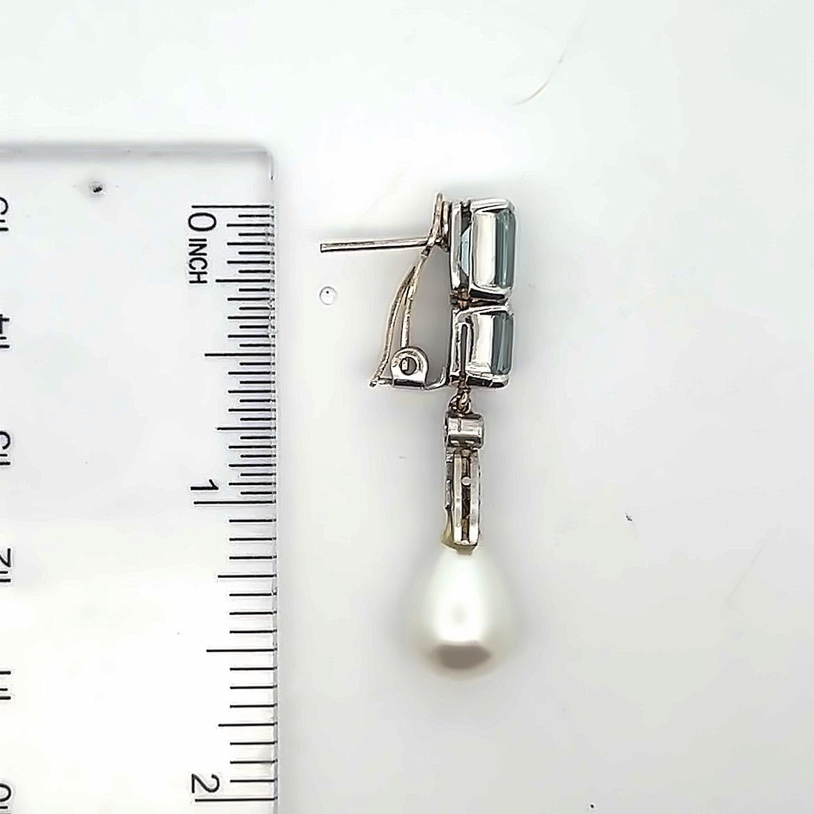 Aquamarine and Pearl Earrings In Excellent Condition For Sale In New York, NY