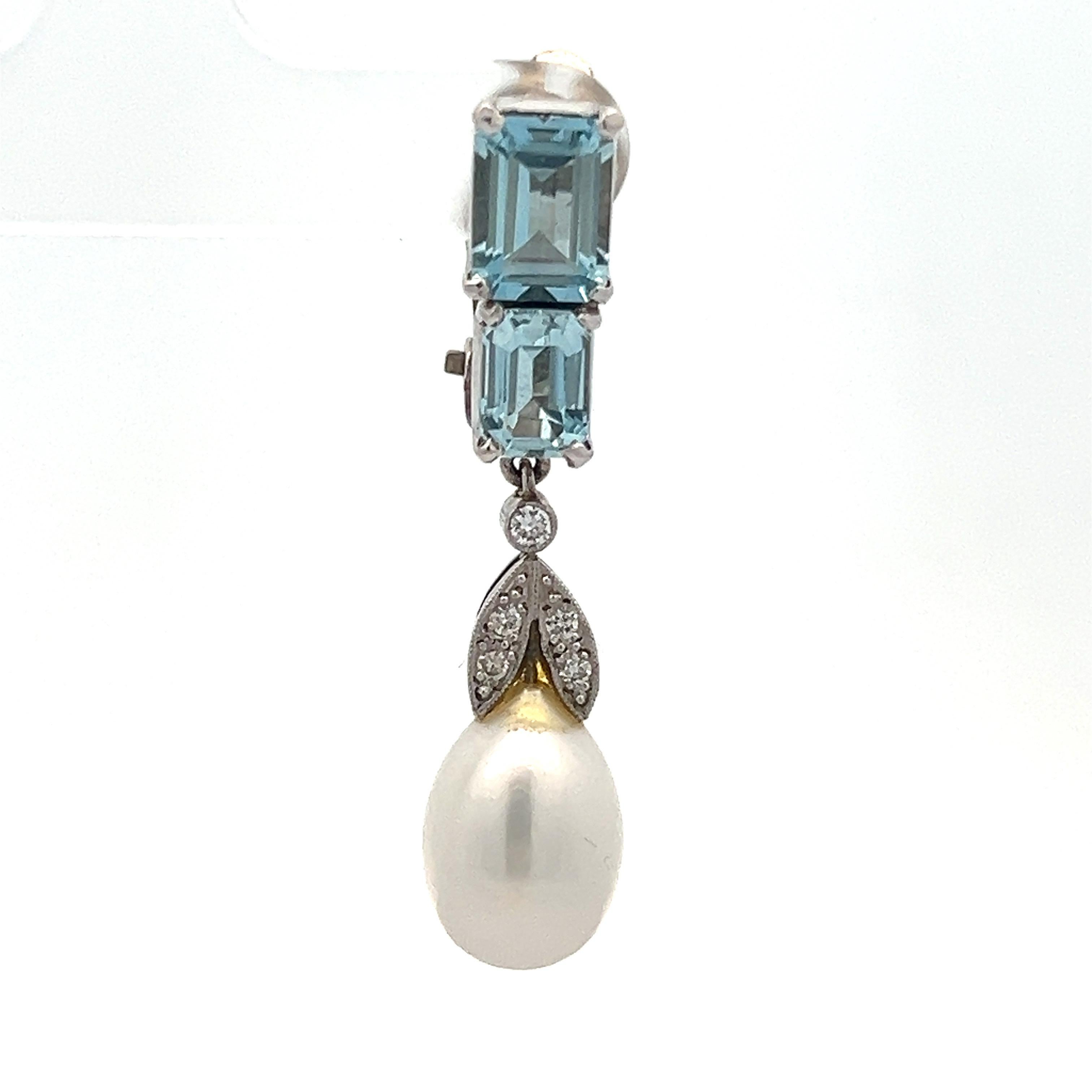 Aquamarin- und Perlen-Ohrringe Damen im Angebot