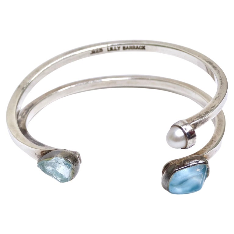 Aquamarine and Pearl Lilly Barrack Cuff Bracelet at 1stDibs