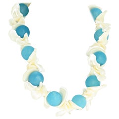 AJD Dramatic Real Aquamarines and Real Pearl Shell 18 1/2" Necklace