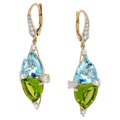 Aquamarine and Peridot 18K Yellow Gold Lever Back Drop Earrings