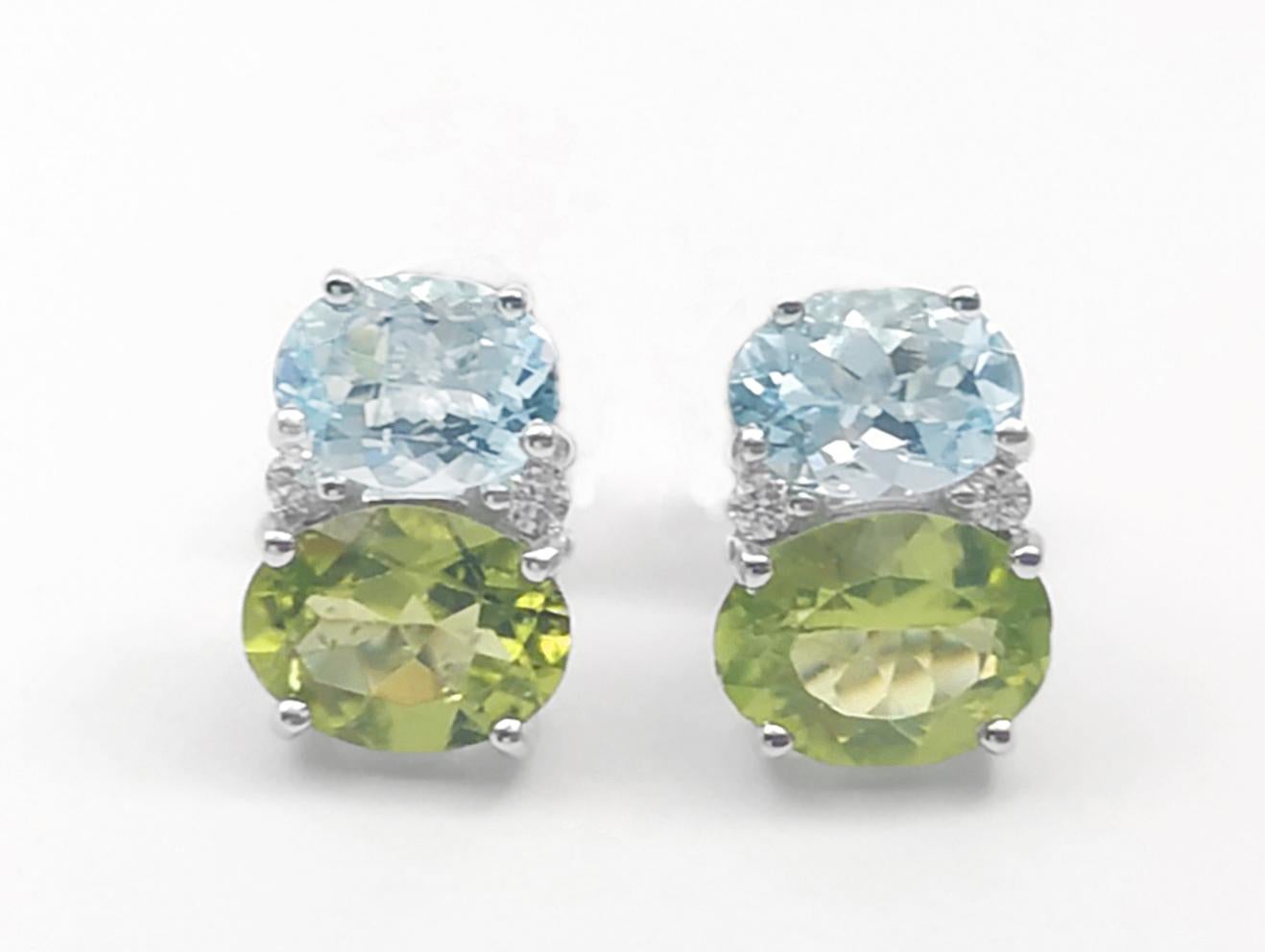 Pendientes de aguamarina y peridoto con diamantes engastados en oro blanco de 18 quilates en Nuevo estado para la venta en Bangkok, TH