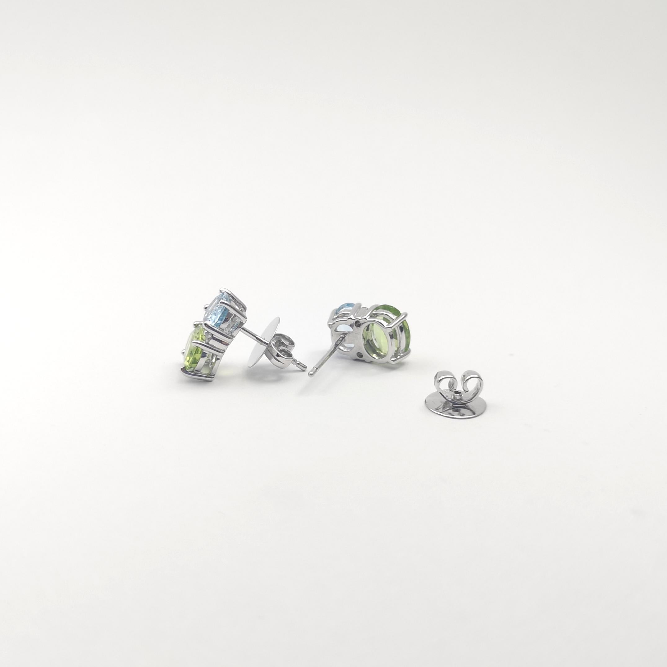 Pendientes de aguamarina y peridoto con diamantes engastados en oro blanco de 18 quilates en venta 1