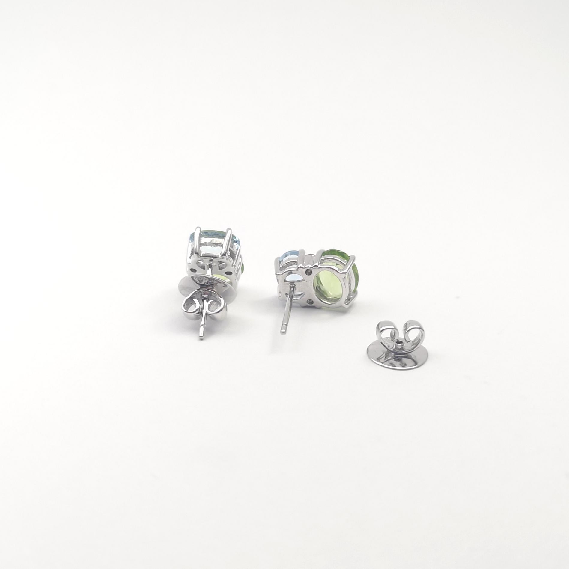 Pendientes de aguamarina y peridoto con diamantes engastados en oro blanco de 18 quilates en venta 2