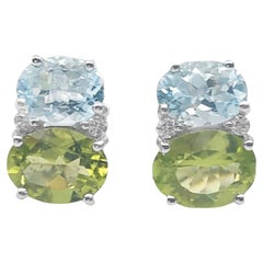 Aquamarine and Peridot with Diamond Earrings set in 18K White Gold Settings