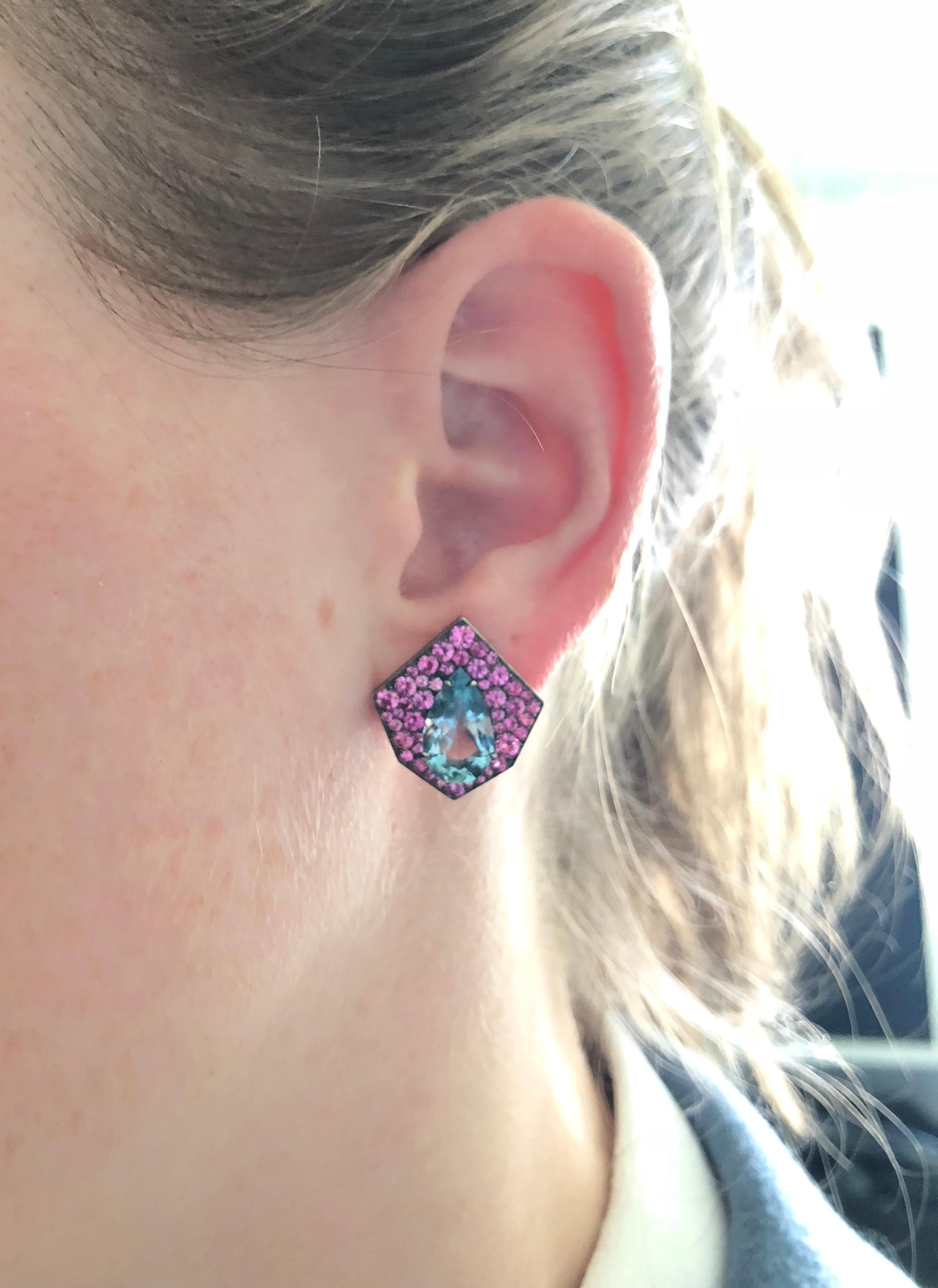 Women's Aquamarine and Pink Sapphire Earrings For Sale