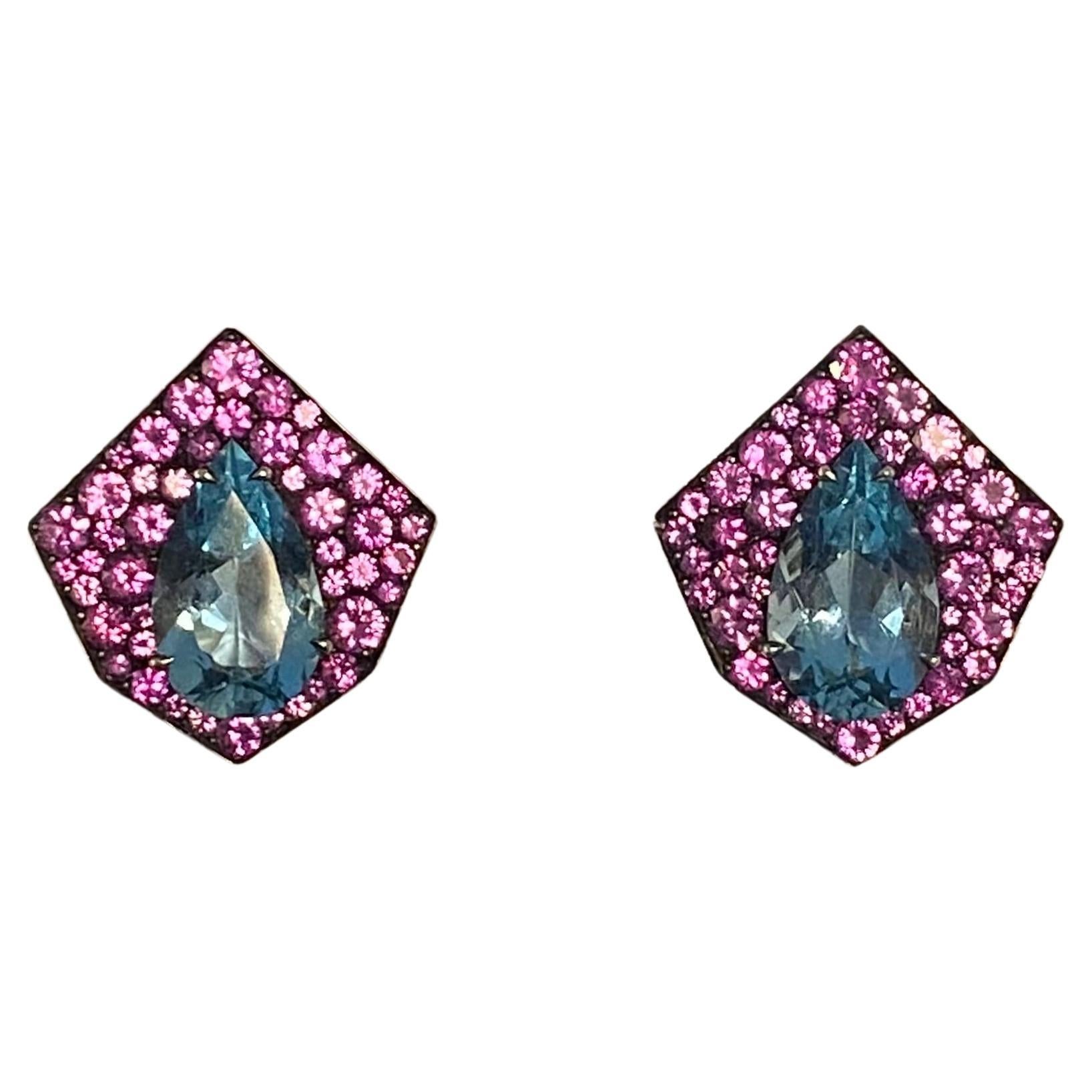 Aquamarine and Pink Sapphire Earrings For Sale