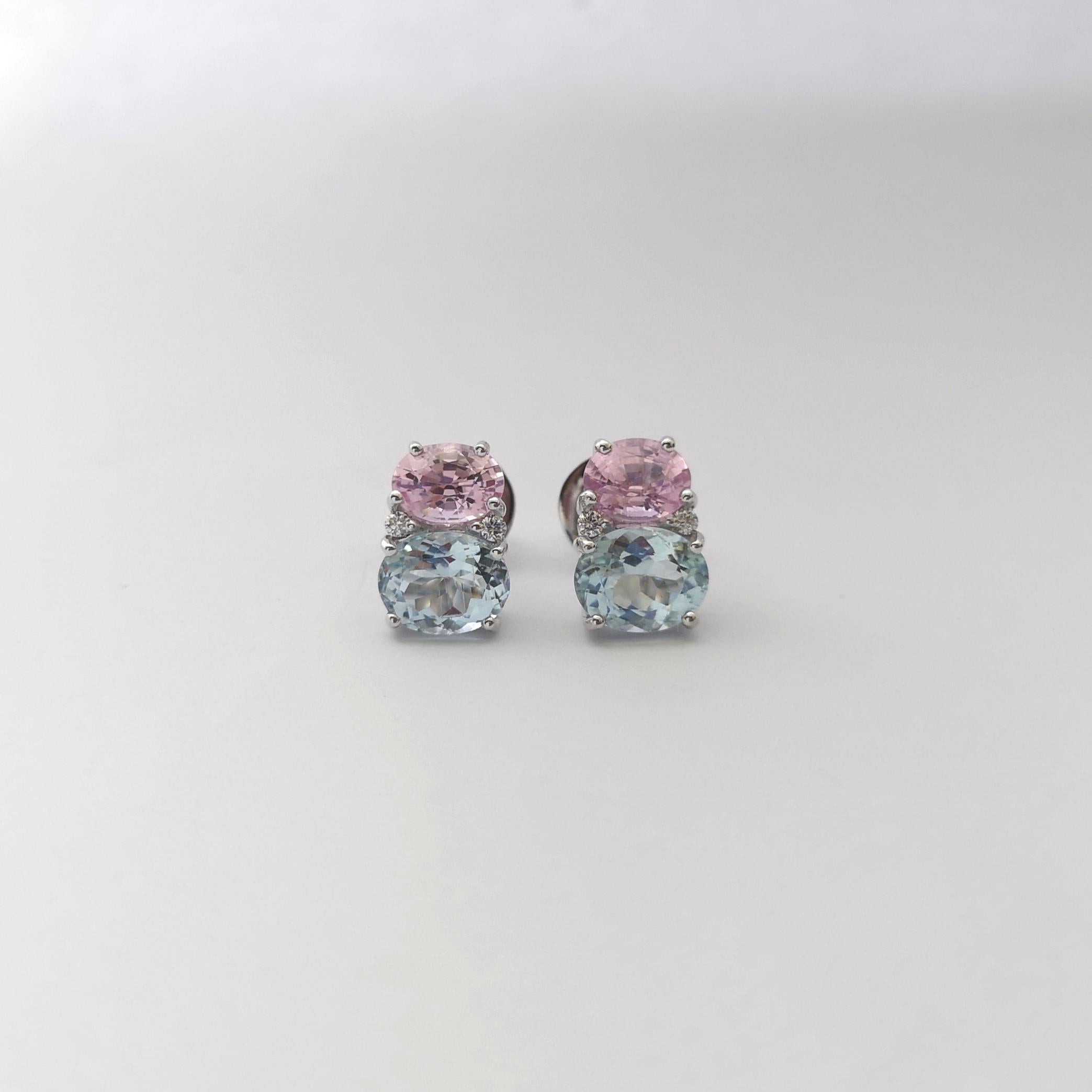 Oval Cut Aquamarine and Pink Sapphire with Diamond Earrings set in 18K White Gold Setting